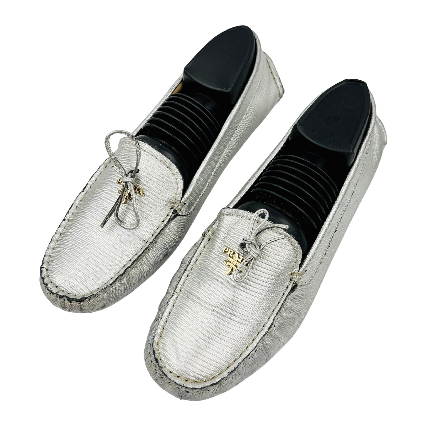 Prada Silver Metallic Leather Loafers (Size 41)
