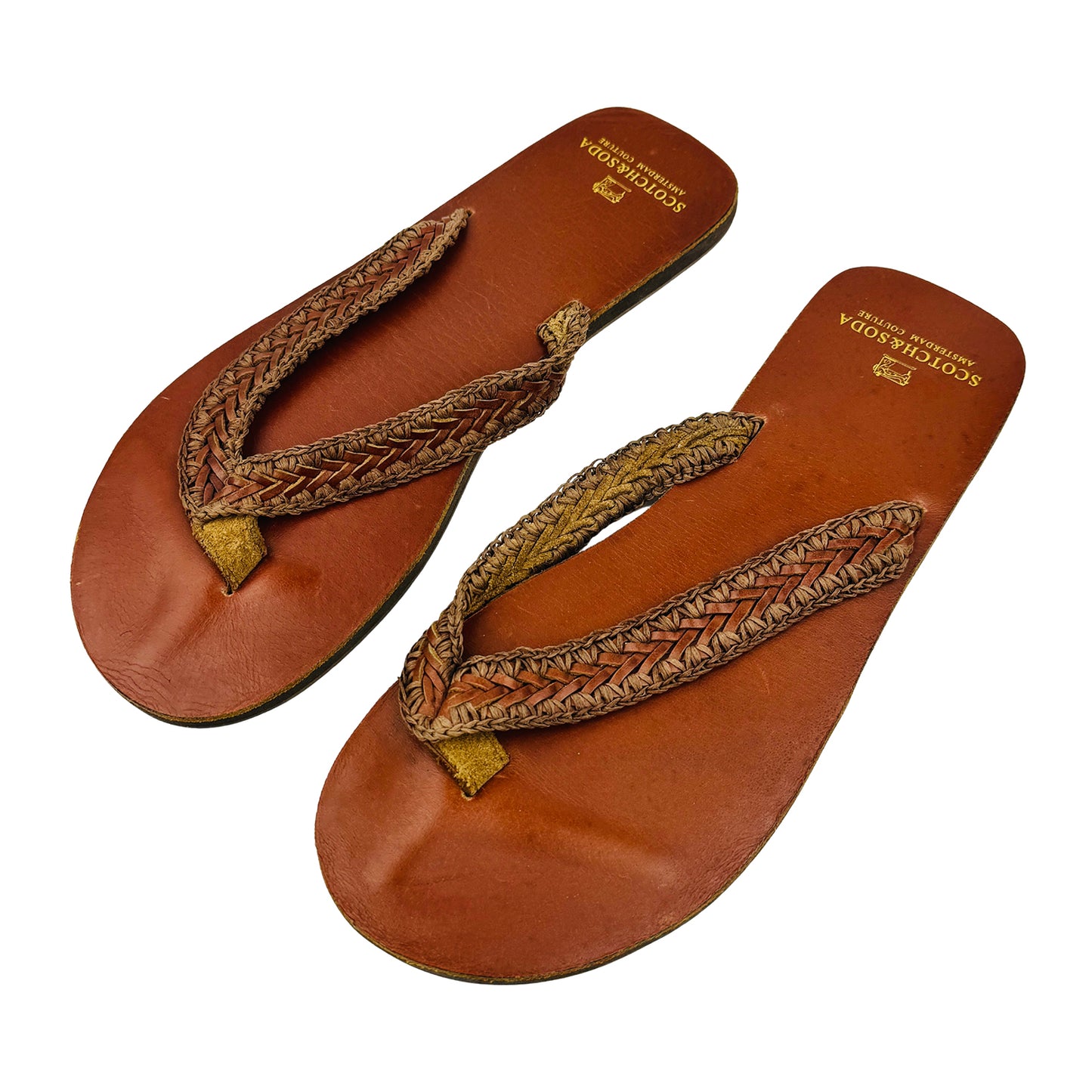 Scotch & Soda Amsterdam Couture Brown Flip Flops (Size 43)