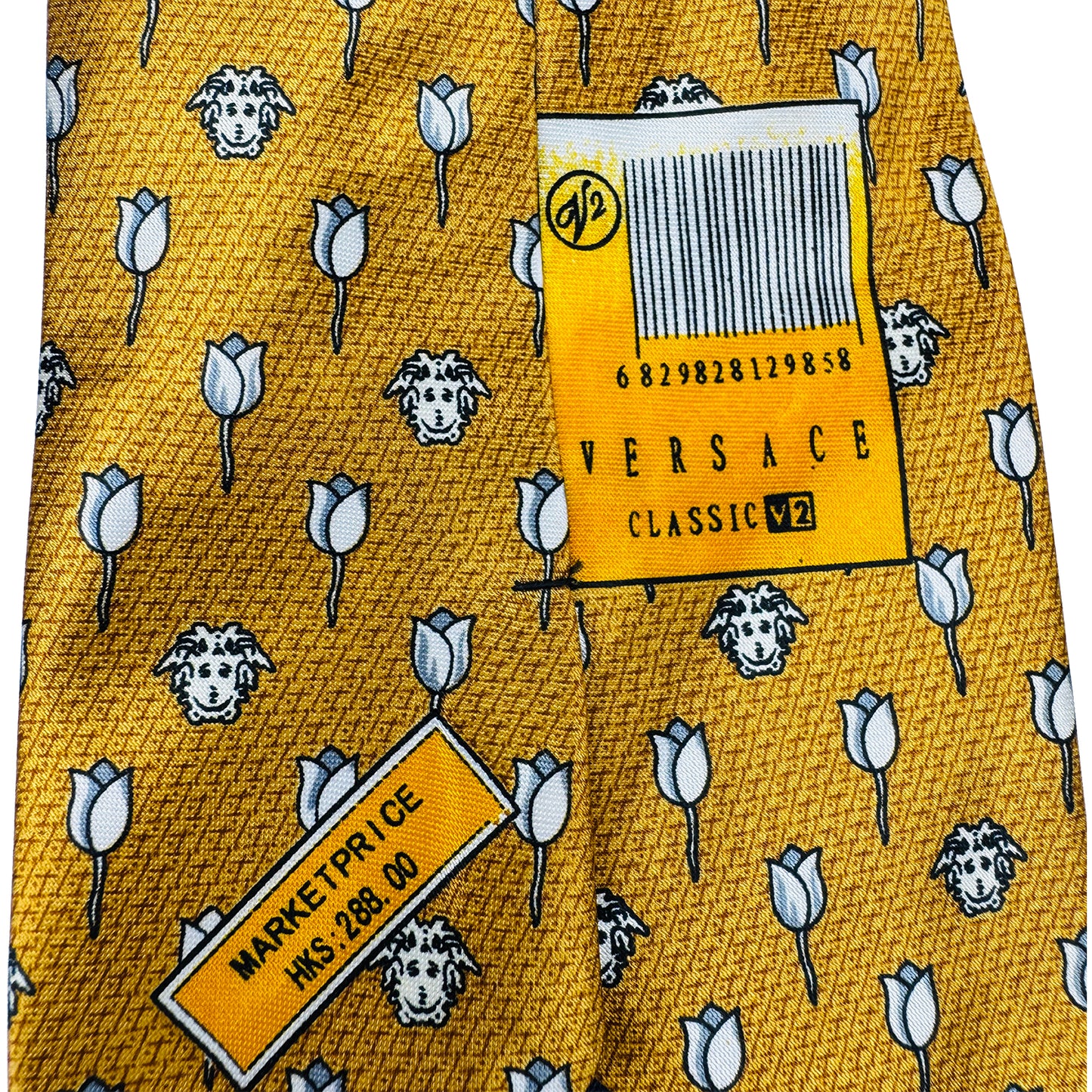 Versace Mustard Yellow 'Tulip and Medusa Head Motifs' Tie (Size Regular)