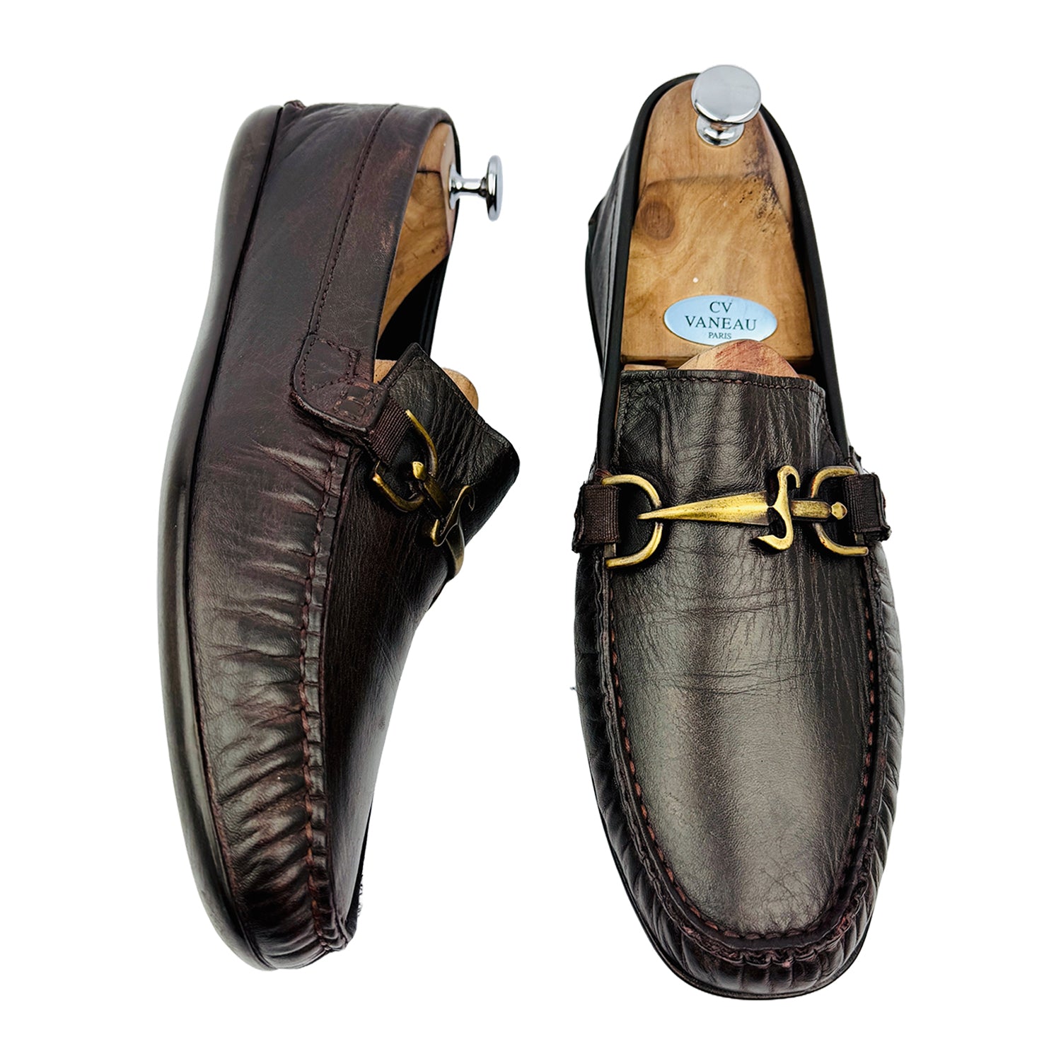 One Front One Cross image of Cesare Paciotti Men's Brown Leather Loafers (Size 44/44.5)