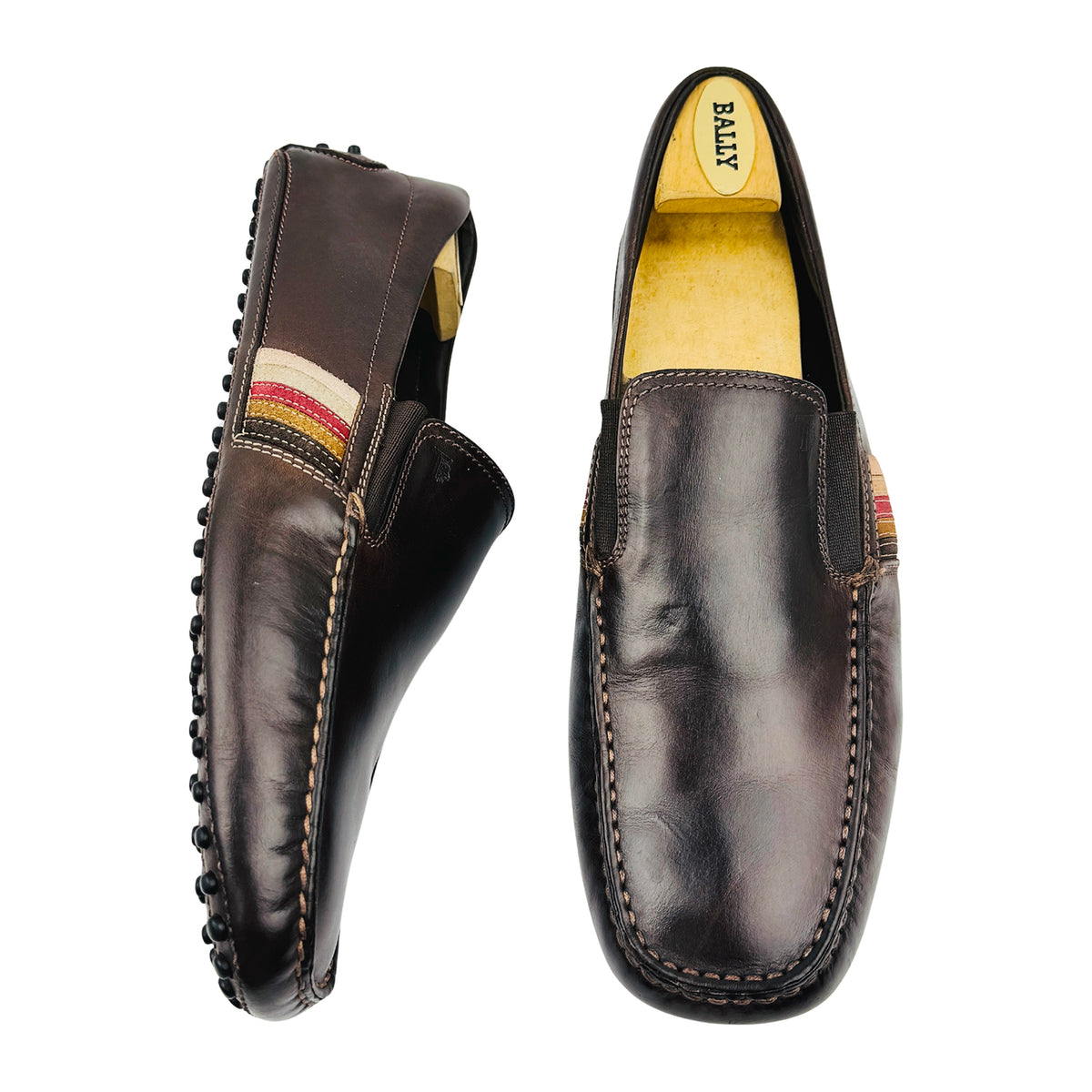 Tods Men's Dark Brown Side Stripe Leather Loafers (Size 45/45.5)