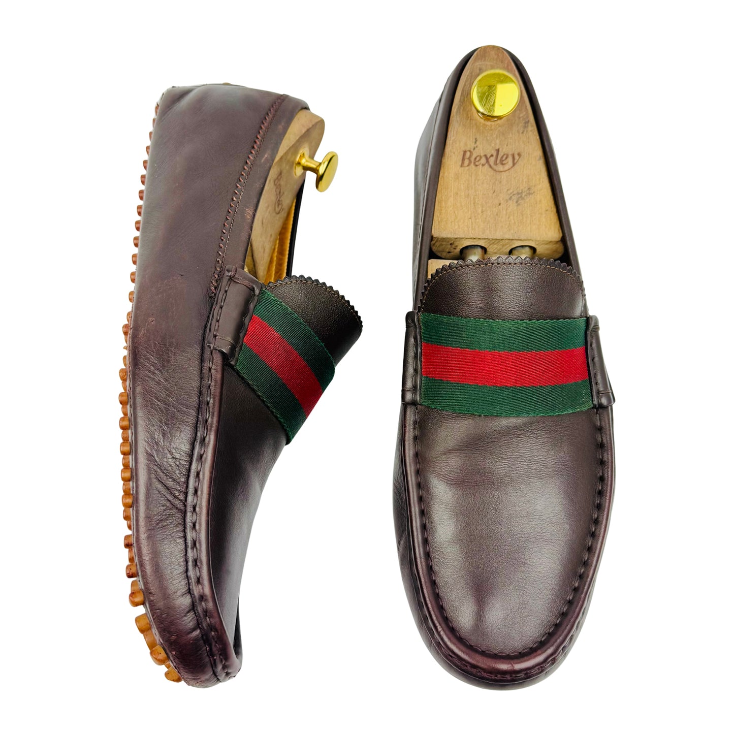 Gucci Men's Web Dark Brown Calf Leather Loafers (Size 43.5)