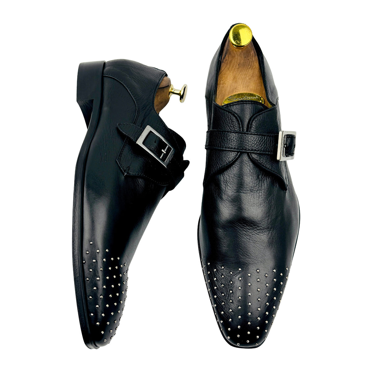 Versace Collection Studded Toe Black Leather Shoes (Size 43/43.5)