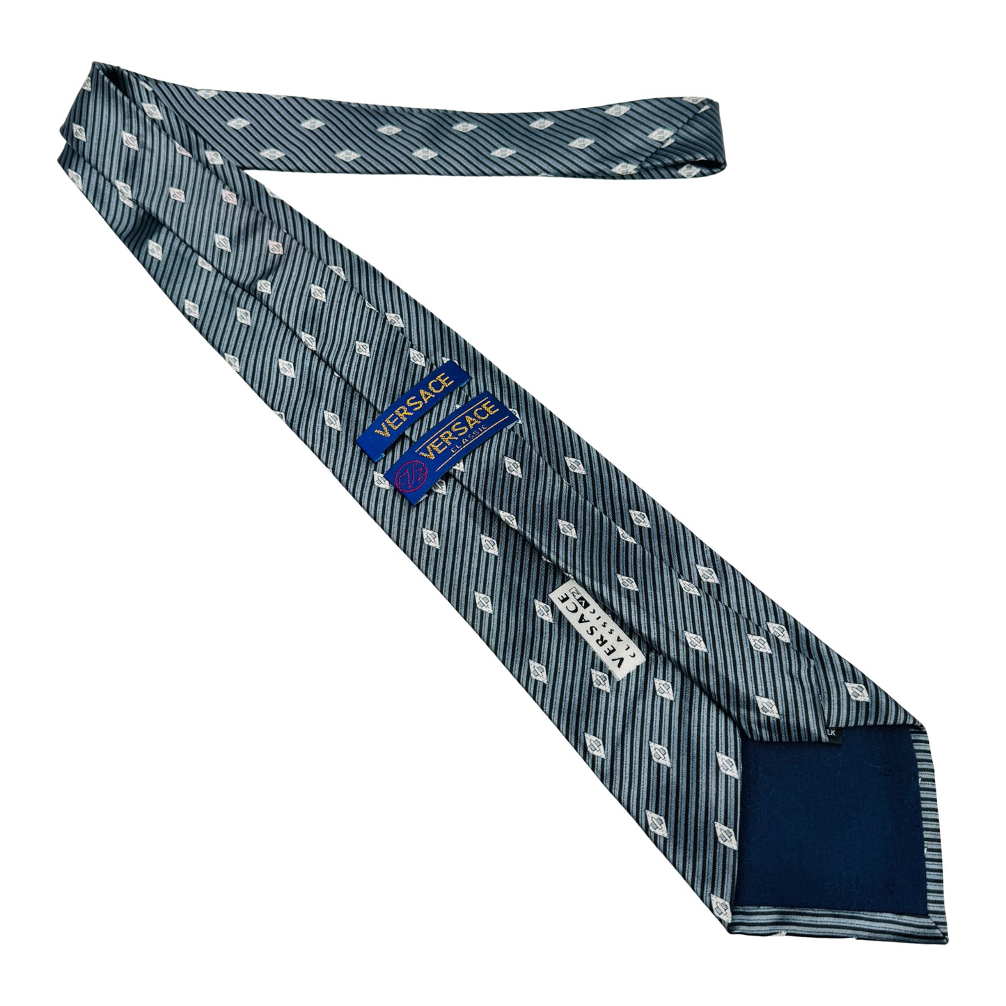 Versace Blue 'Geometric Motifs' Silk Tie (Size Regular)