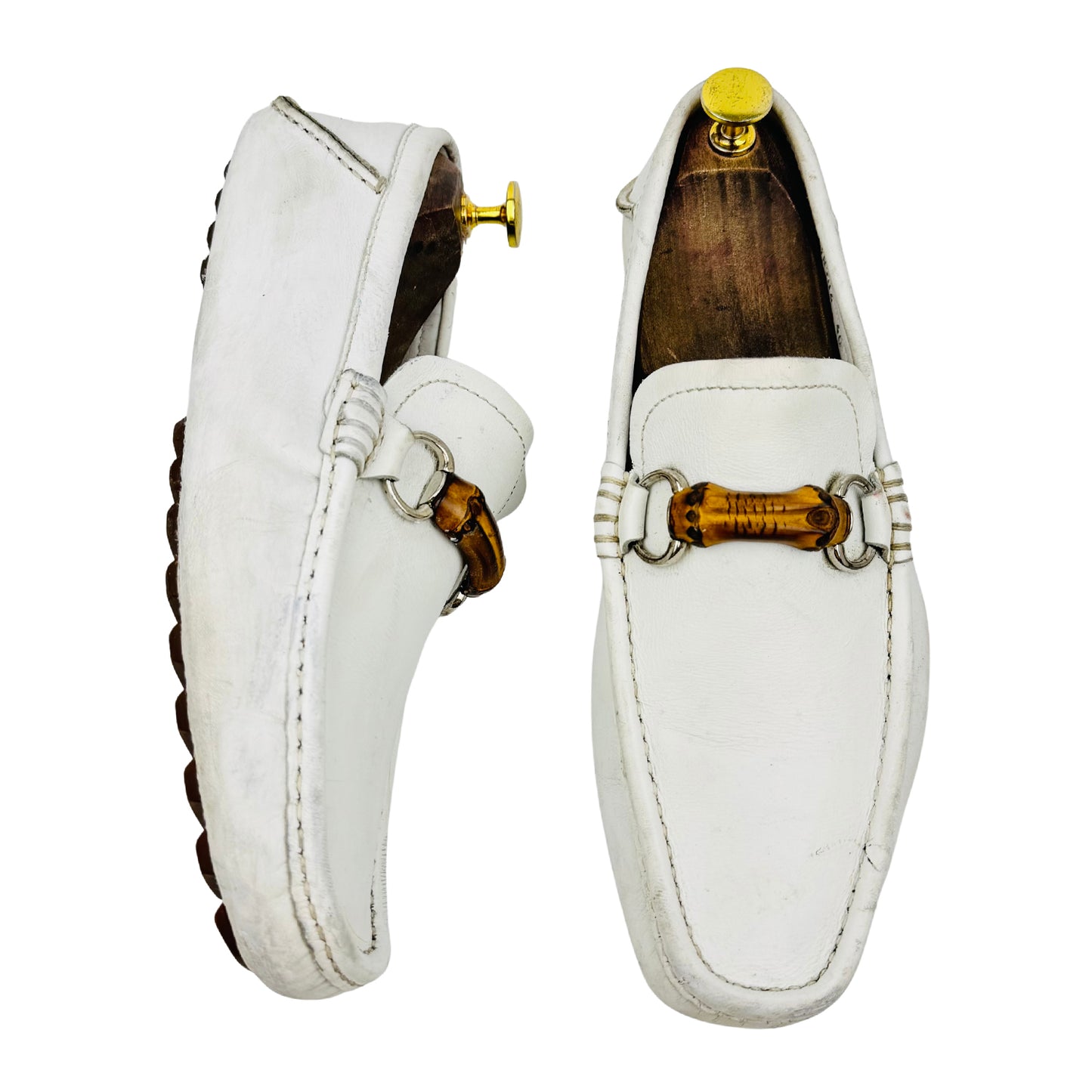 Gucci Bamboo Horsebit White Loafers (Size 41.5)