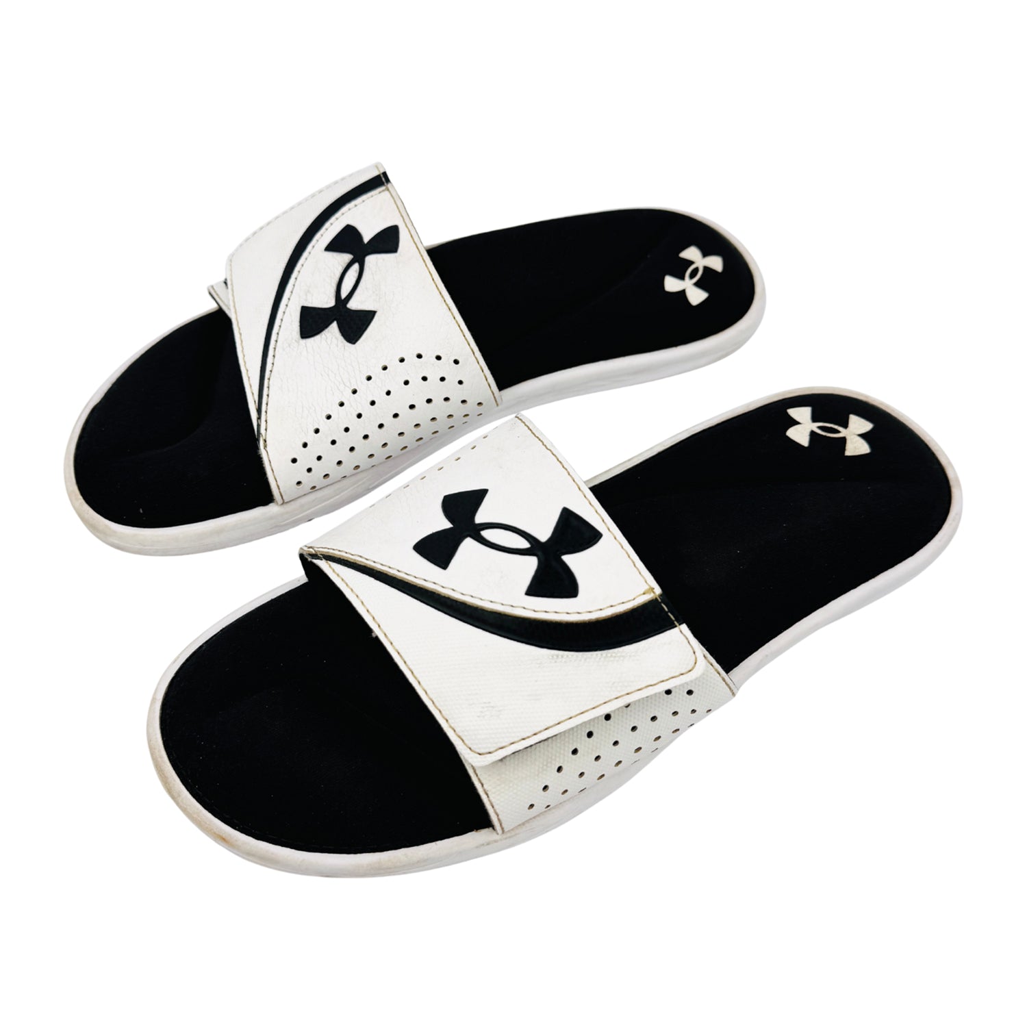 Left Side image of Under Armour Ignite VI White Slides (Size 42/42.5) - 3022711-100
