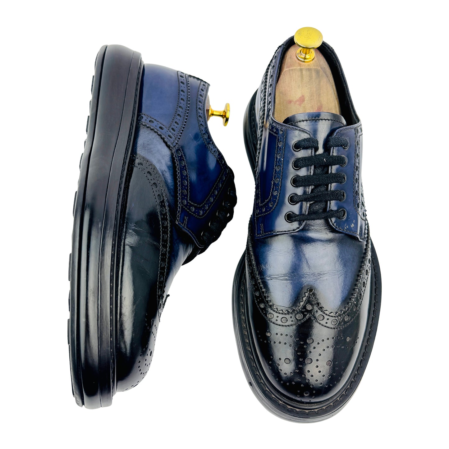 Prada Men's Air Sole Brogues Blue Black Shoes (Size 41/41.5) - 2EE098