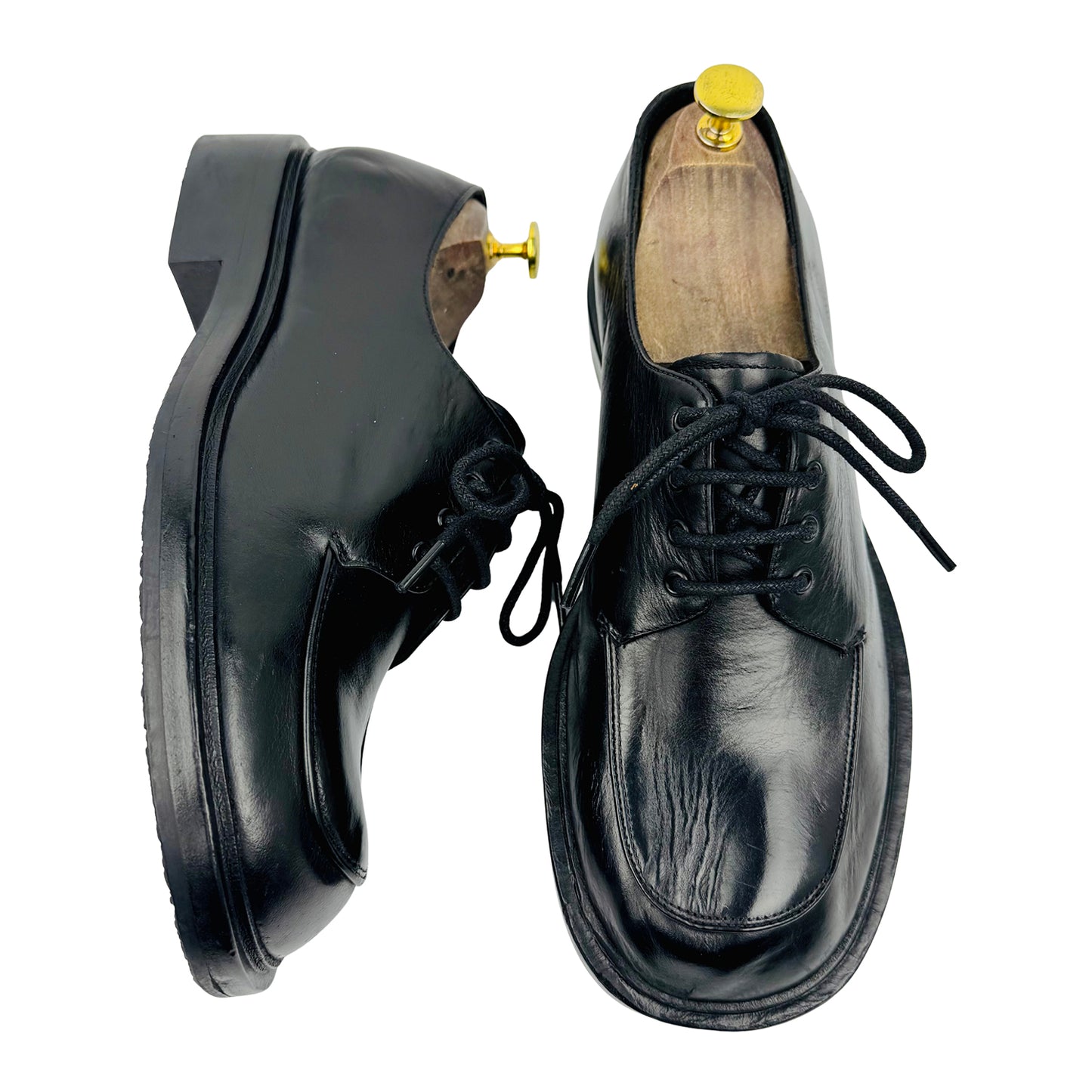 Prada Men's Brushed Leather Black Derby Shoes (Size 42.5)