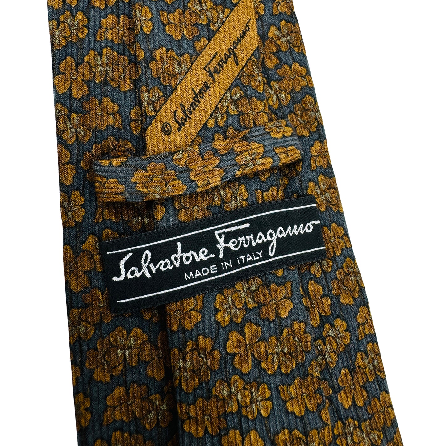 Salvatore Ferragamo Grey 'Golden Floral Pattern' Tie (Size Regular)