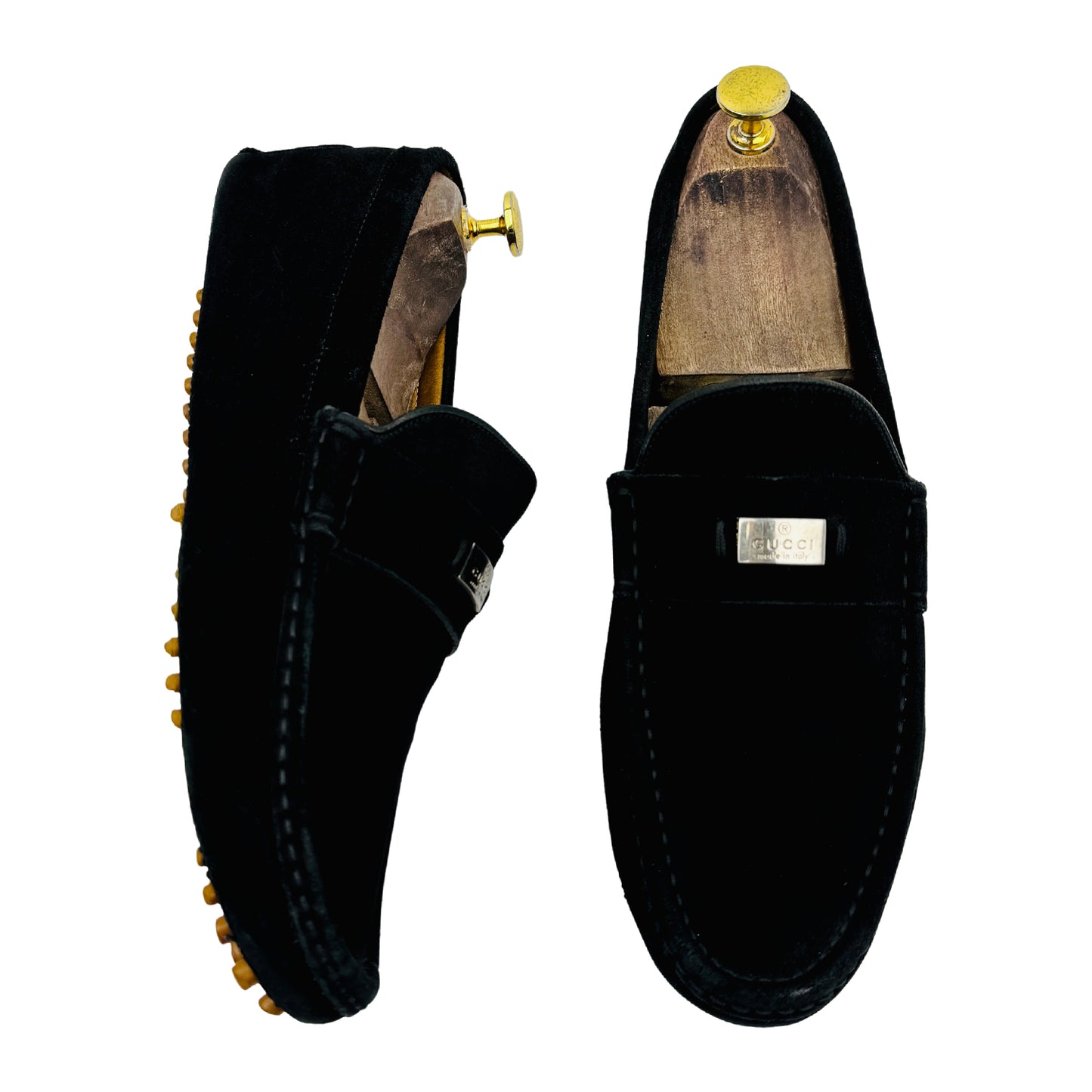 Gucci Logo Plaque Black Suede Loafers (Size 42.5)