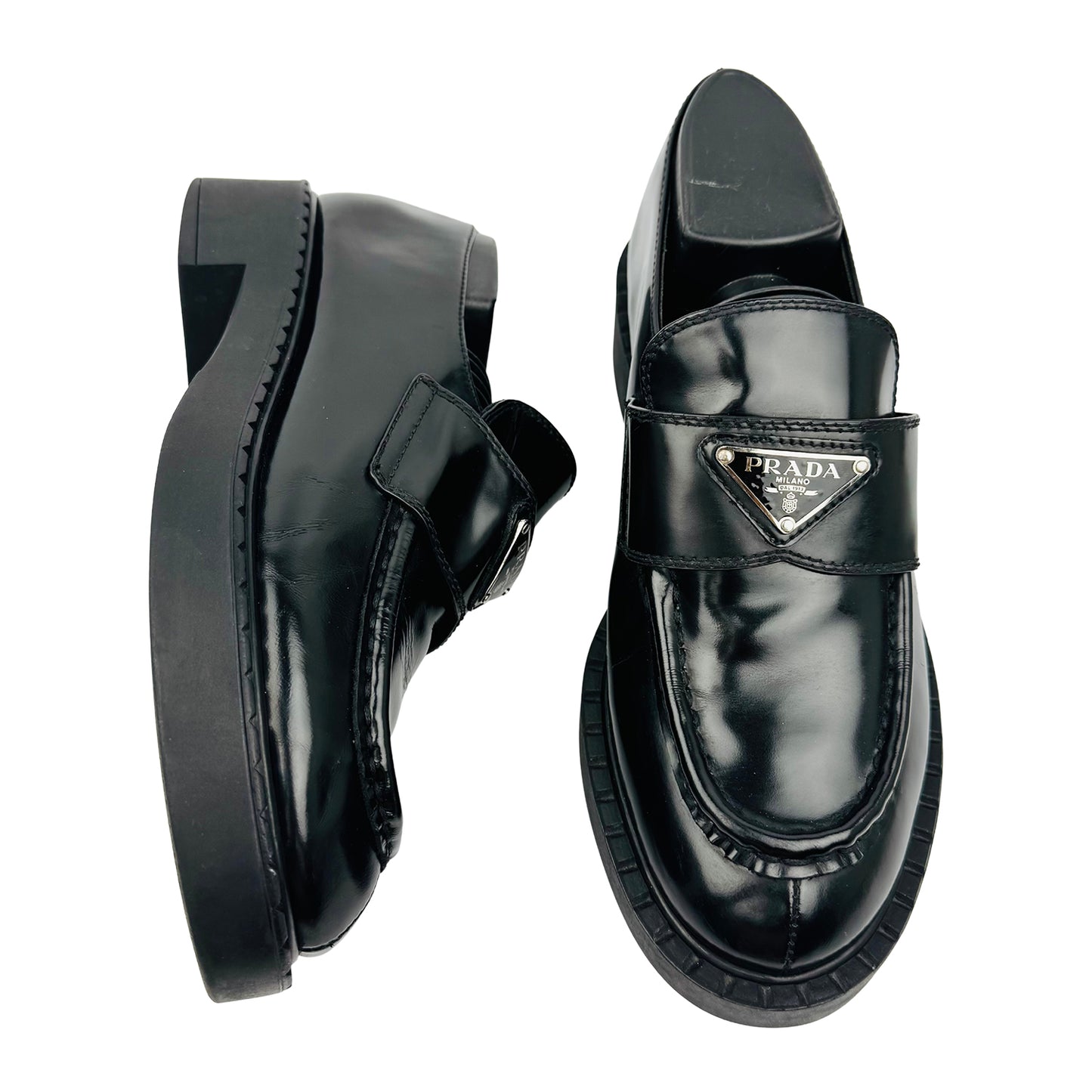 Prada Brushed Leather Black Loafers (Size 38/38.5)