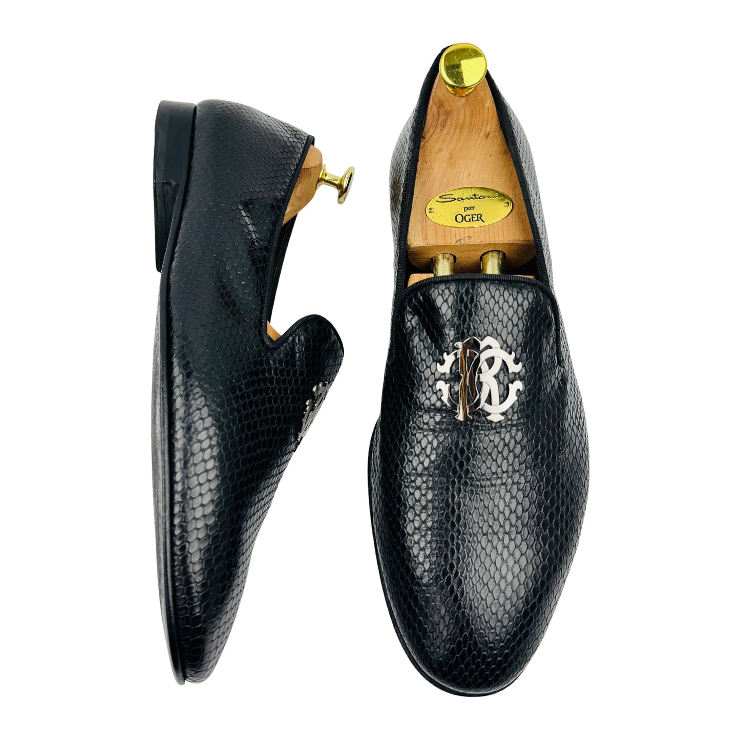 Roberto Cavalli Black Python Embossed Leather Loafers (Size 44.5)