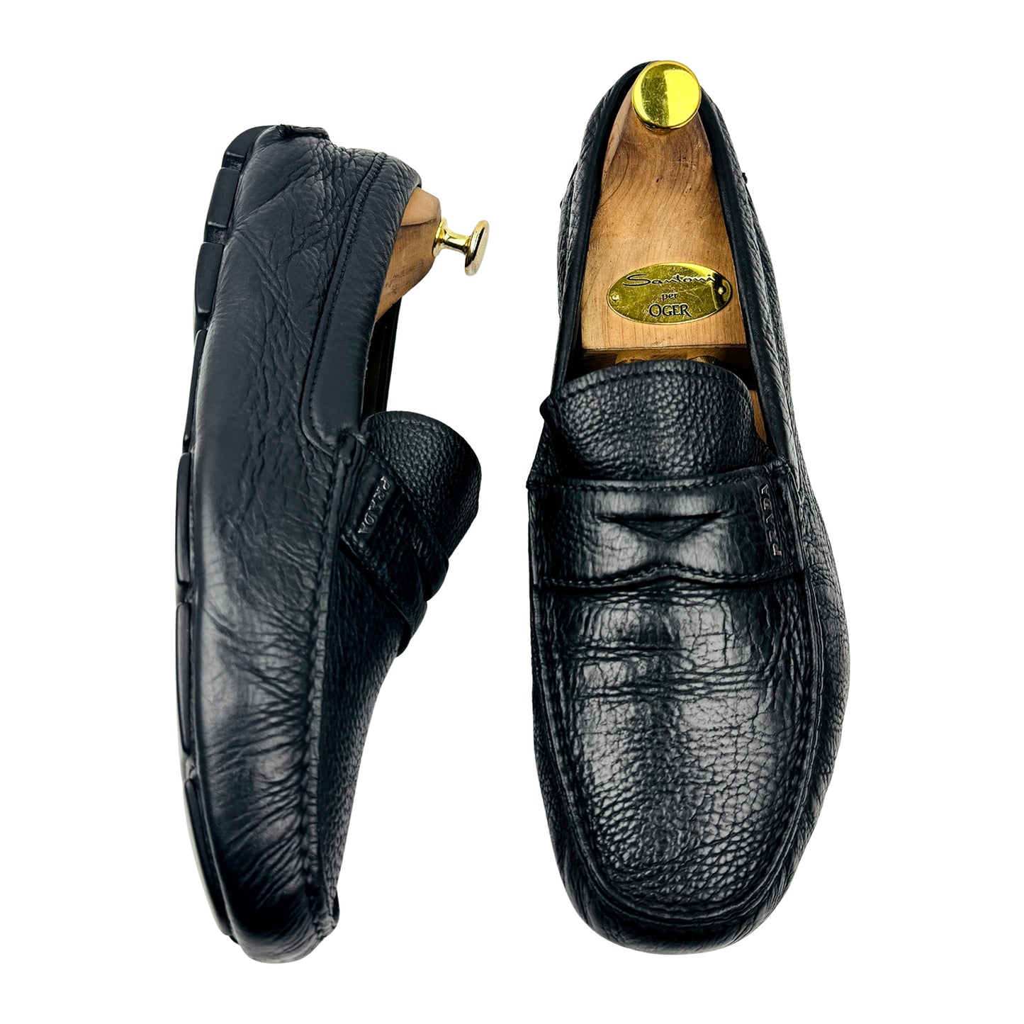 Prada Men's Black Daino Leather Penny Loafers (Size 44)