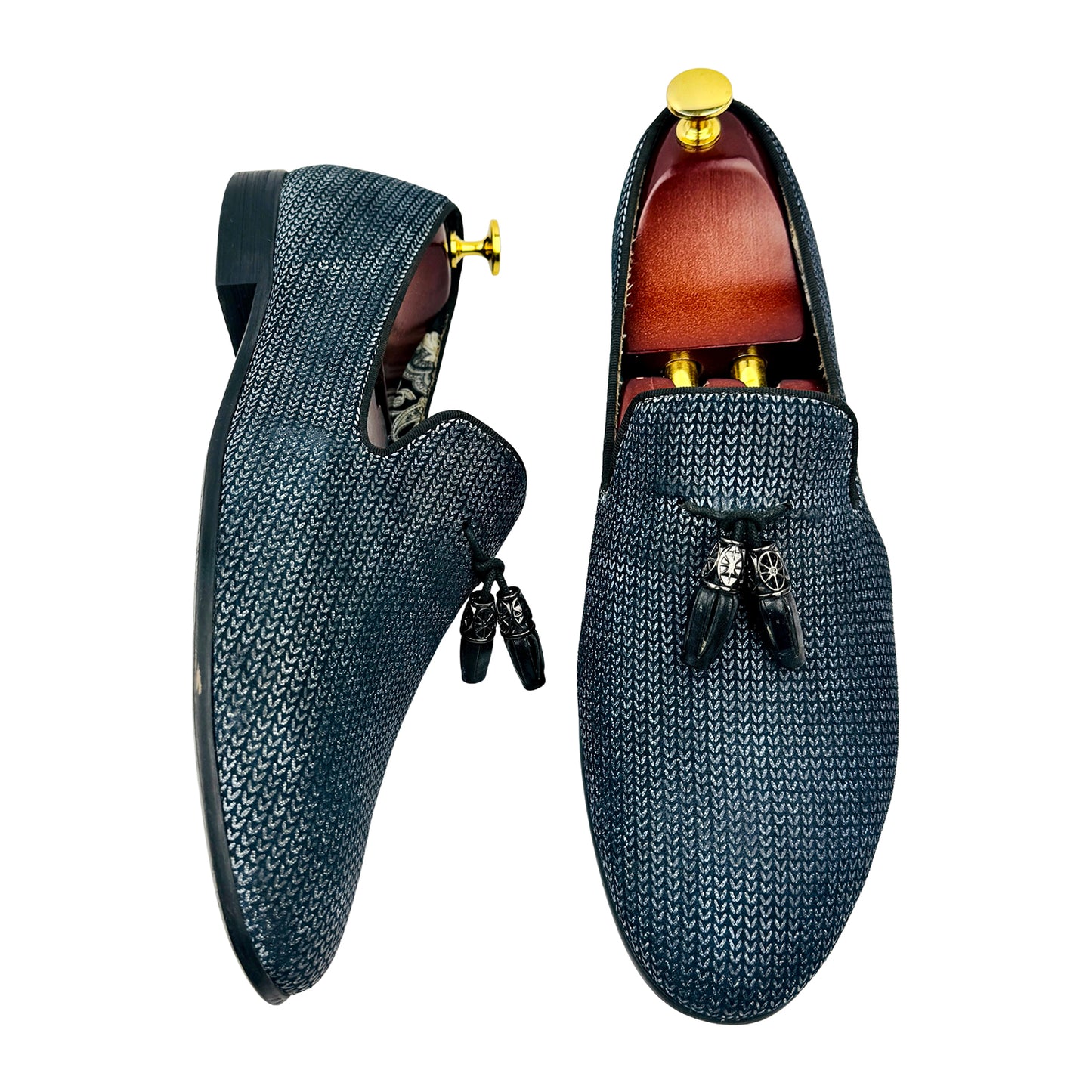 Moretti Men's Black Label Navy Tassel Loafers (Size 43)