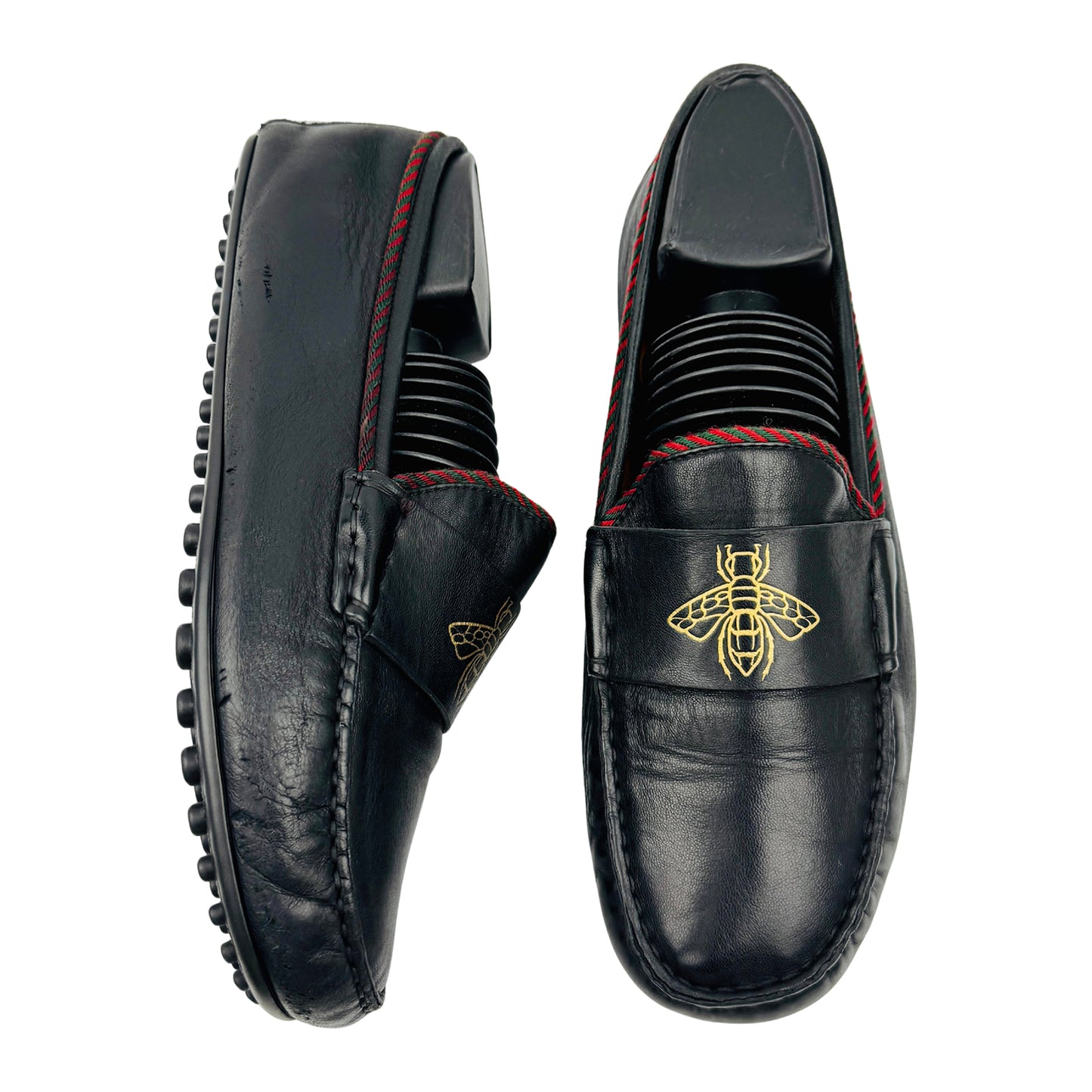 Gucci Bee Embroidered Black Leather Loafers (Size 41) - 497117