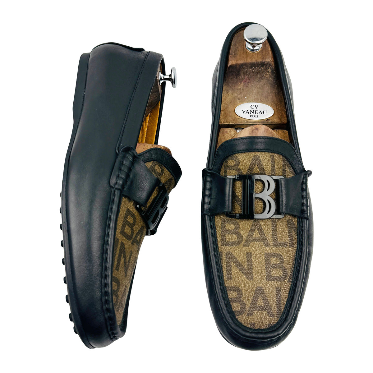 Balmain Men's Monogram Leather B Buckle Loafers (Size 45)