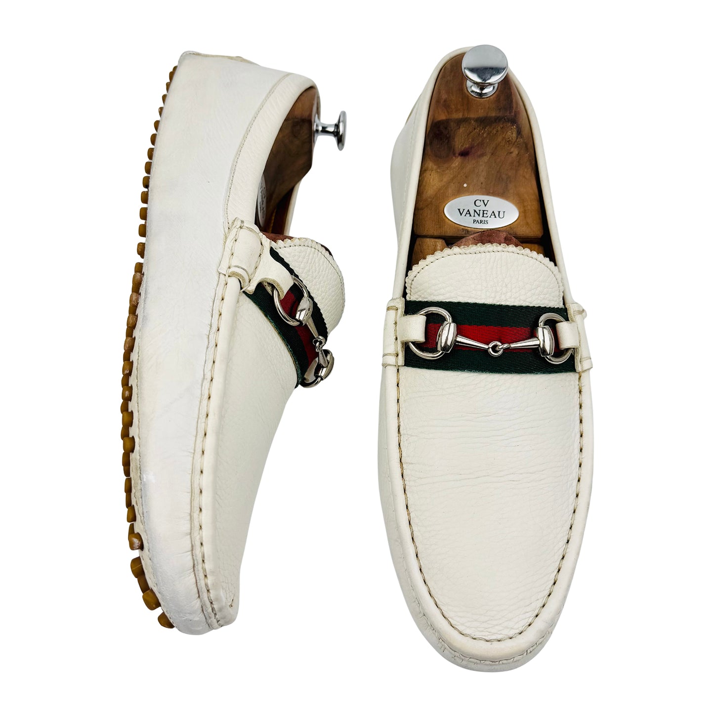 Gucci Men's White Webbing Trimmed Loafer (Size 45)