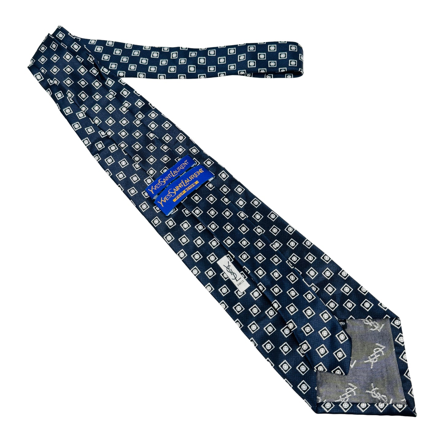 Yves Saint Laurent Navy Blue 'Geometric Square Pattern' Tie (Size Regular)