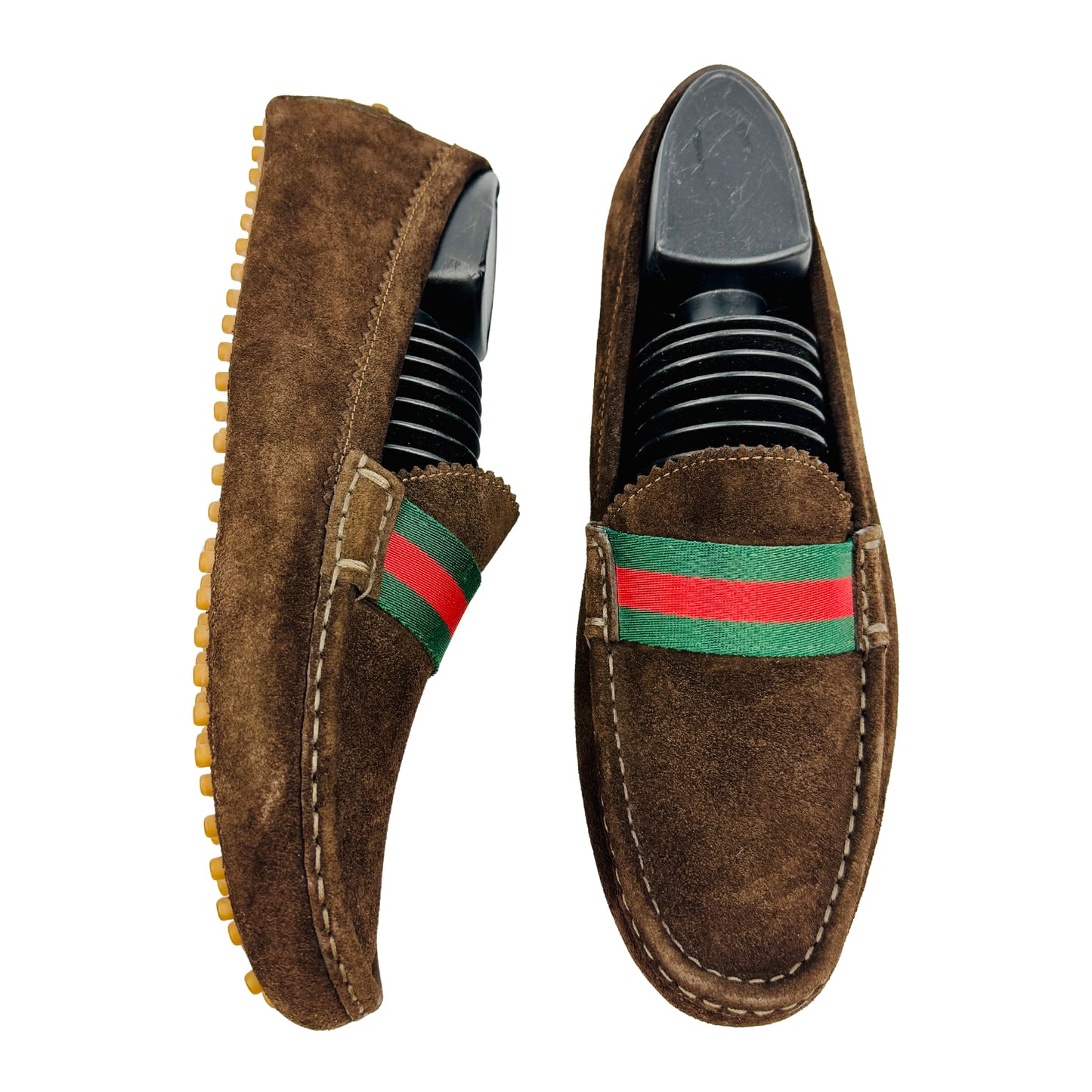 Gucci Web Trim Suede Driving Loafers (Size 40/40.5)