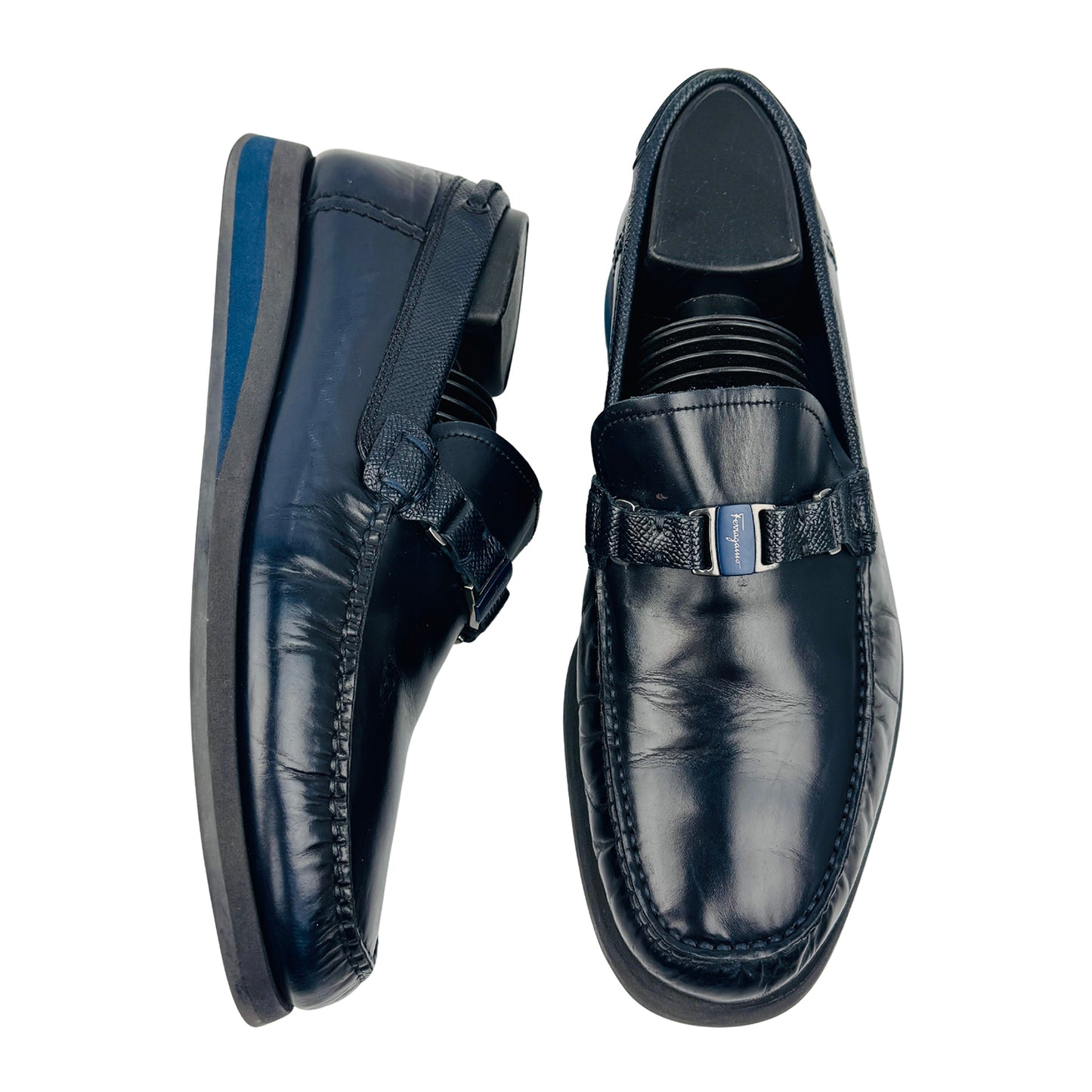 Salvatore Ferragamo Navy Gancini Bit Loafers (Size 41)