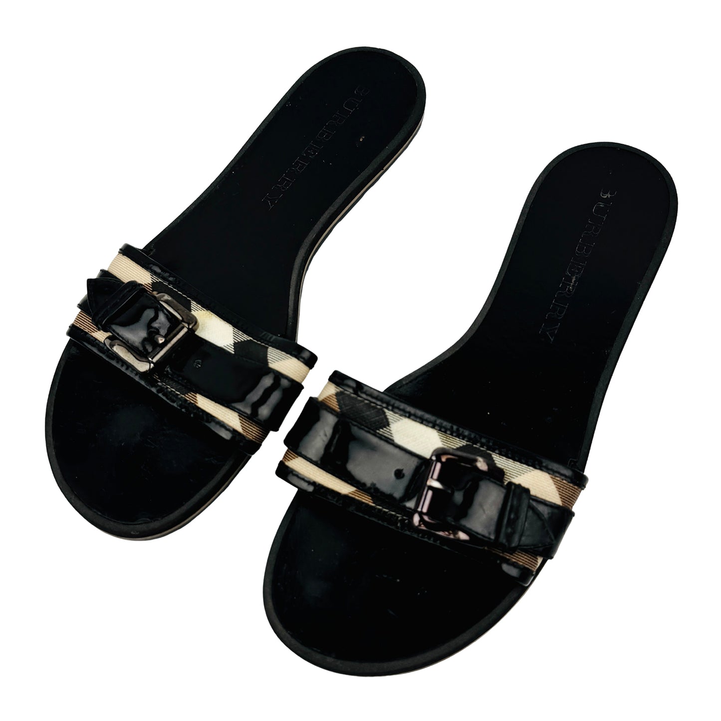 Burberry Black Patent Leather Sandal Slides (Size 39)