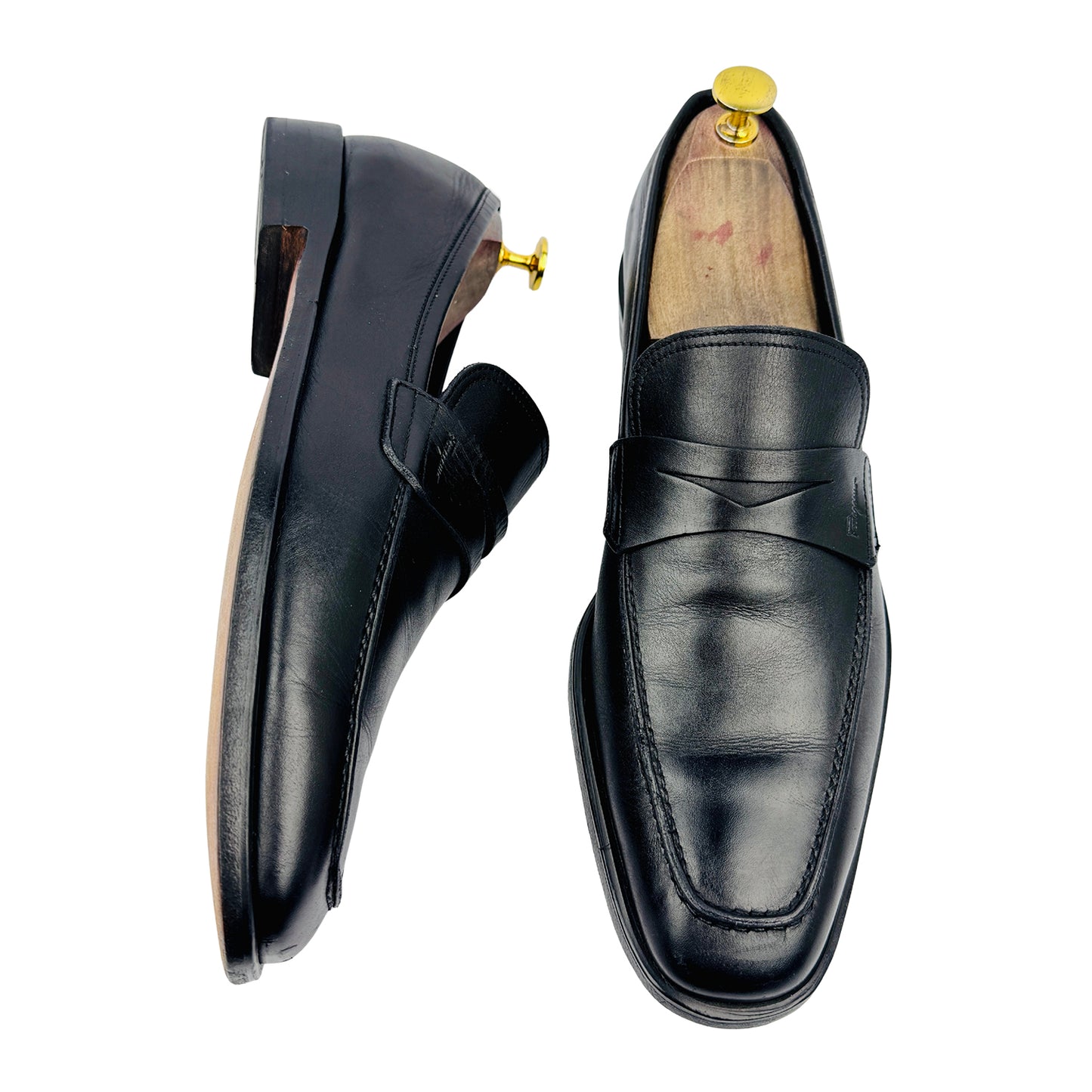 Salvatore Ferragamo Men's Tramezza Black Leather Penny Loafers (Size 42)
