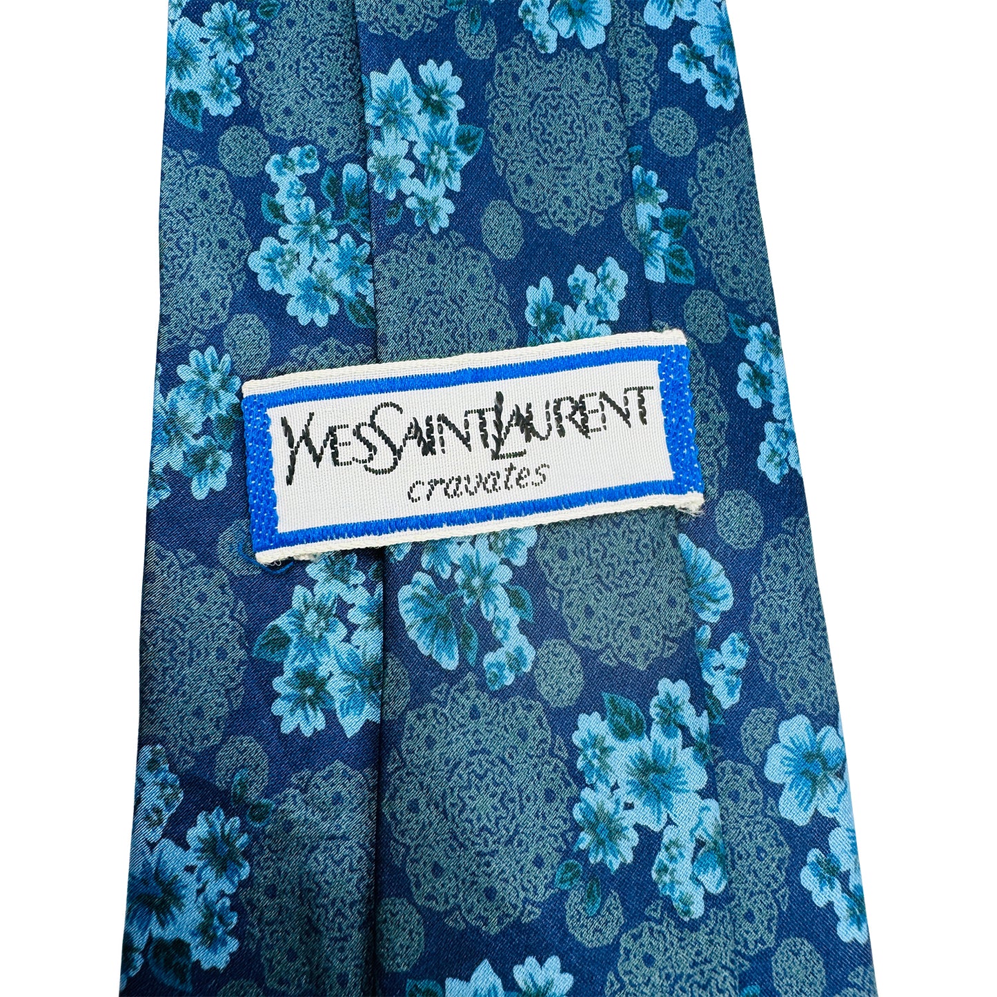 Yves Saint Laurent Navy Blue 'Floral Pattern' Tie (Size Regular)