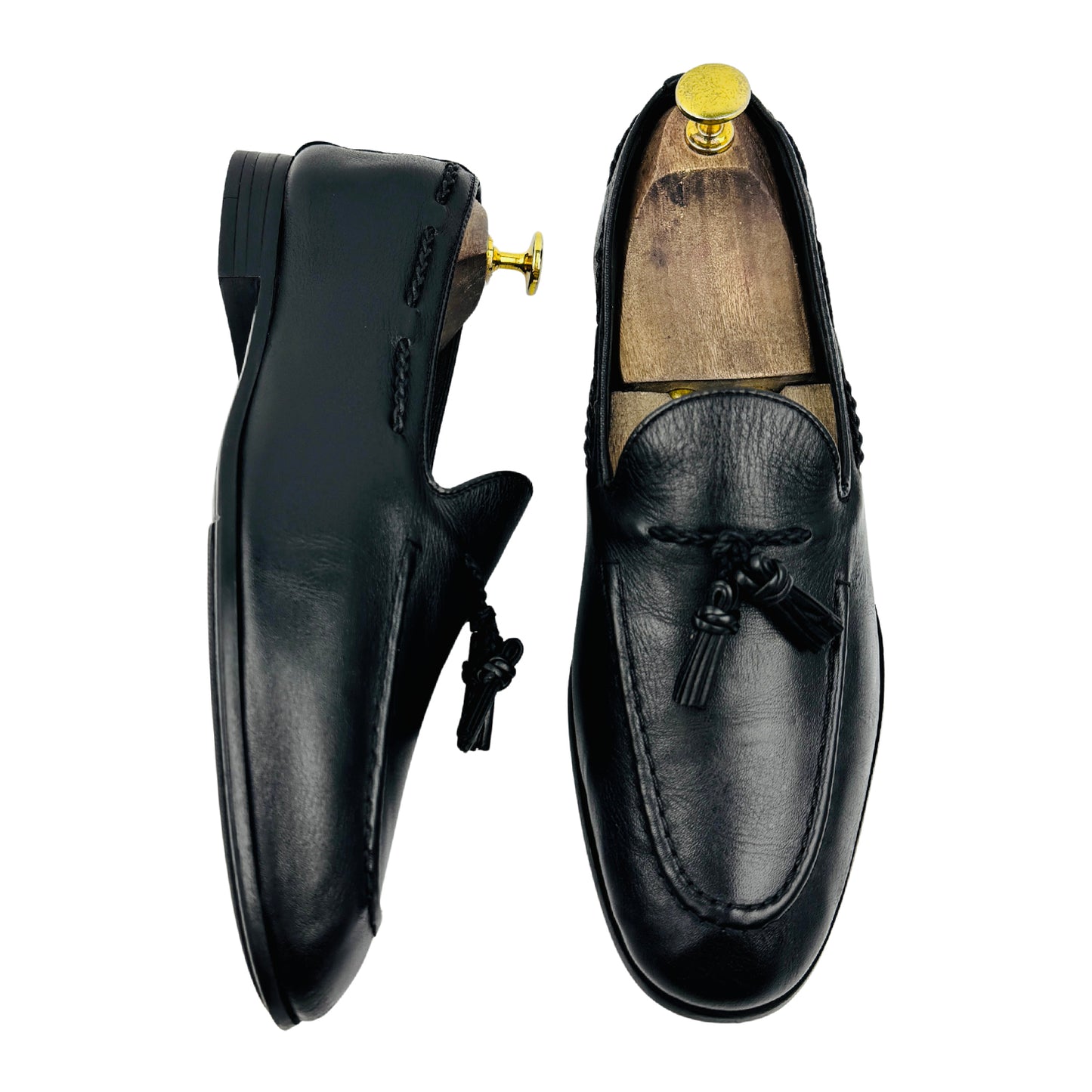 Zara Men's Black Leather Tassel Loafers (Size 40)
