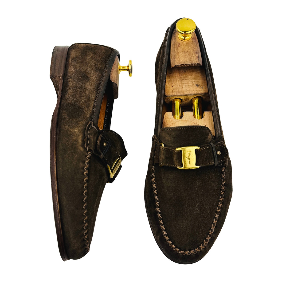 Salvatore Ferragamo Suede 'Gold Buckle' Loafers (Size 42)