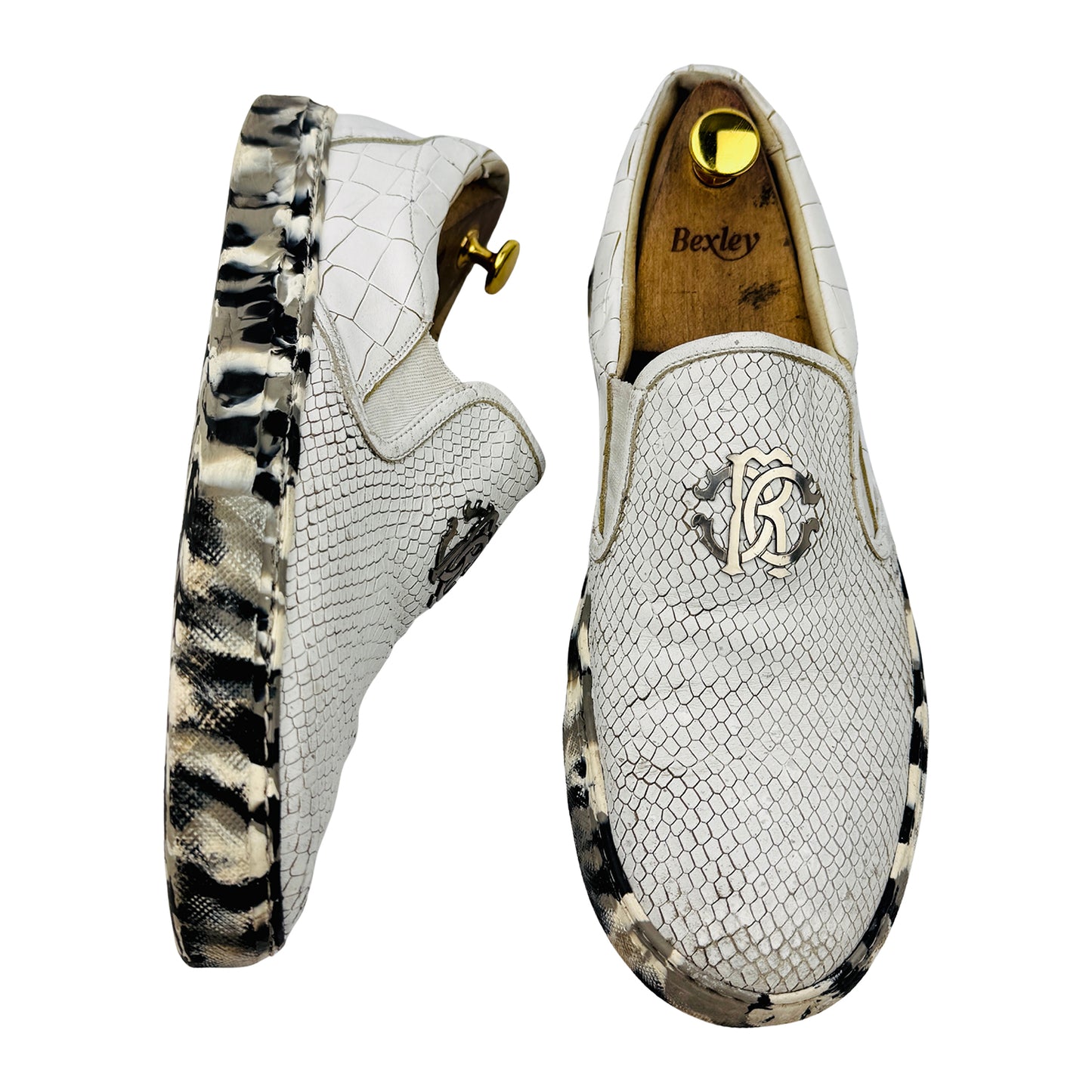 Roberto Cavalli Men's White Snake-Print Shoes (Size 44)