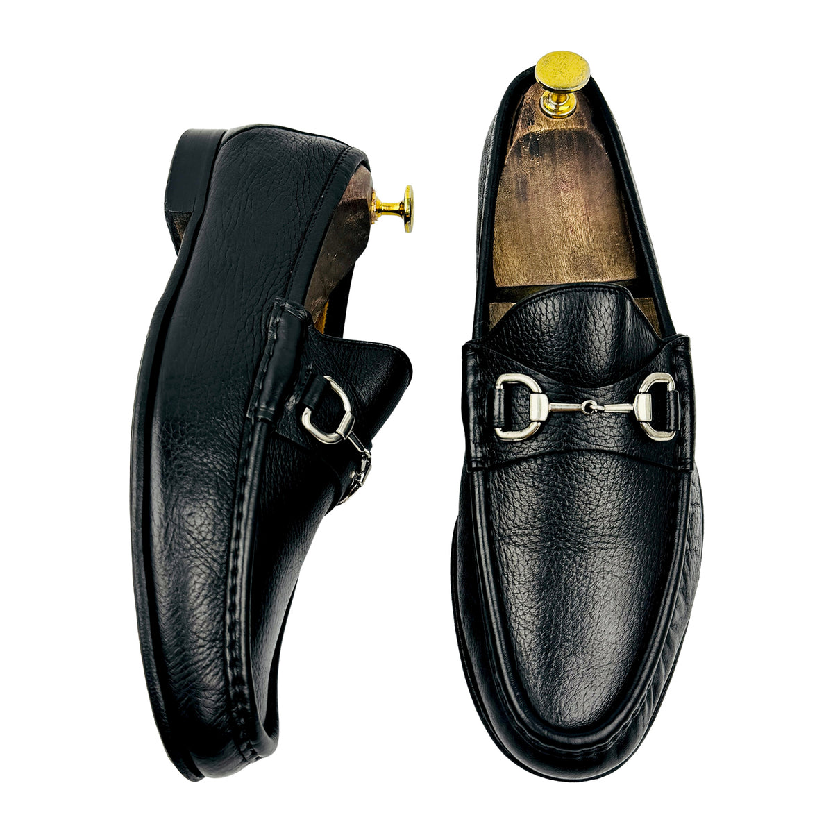Gucci Black Grained Leather Horsebit Loafers (Size 42)