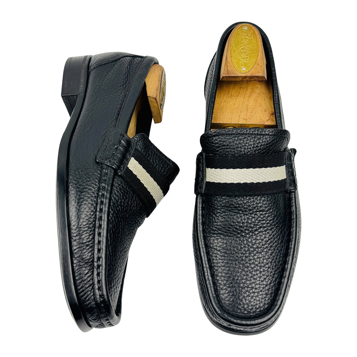 Bally Black Pebbled Leather Loafers (Size 38)