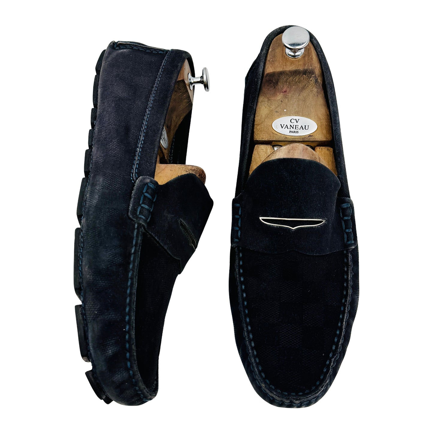 Louis Vuitton Men's Navy Blue Suede Loafers (Size 45/45.5)