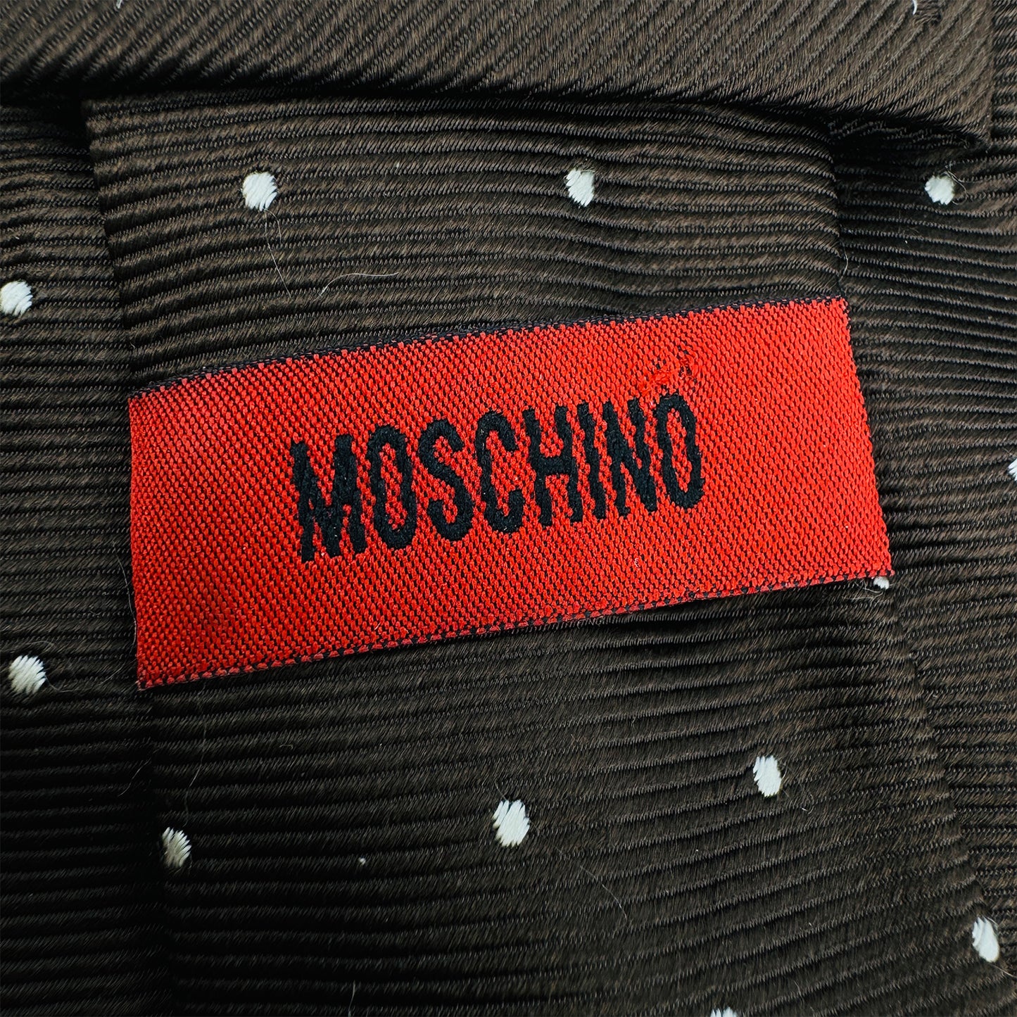 Moschino Dark Brown 'White Polka Dots' Silk Tie (Size Regular)