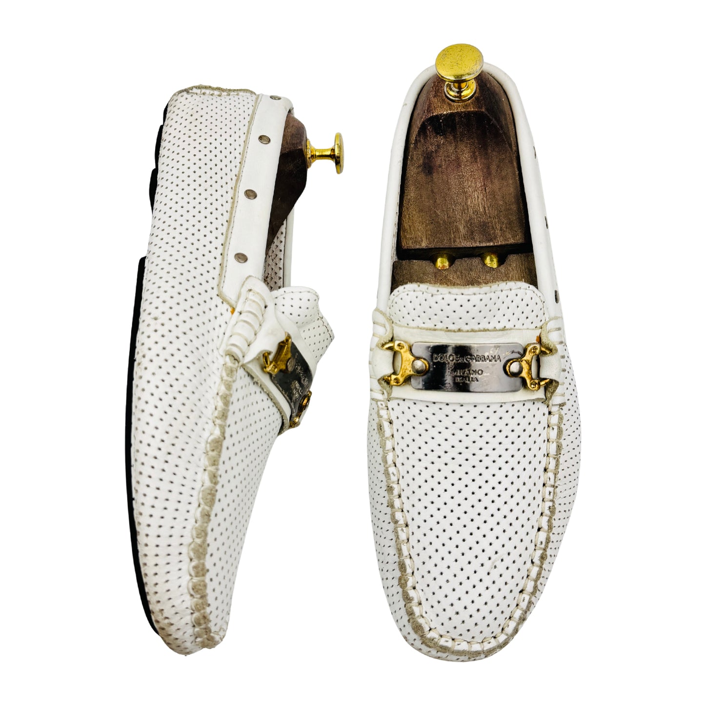 Dolce & Gabbana Men's White Perforated Leather Loafers (Size 41/41.5)