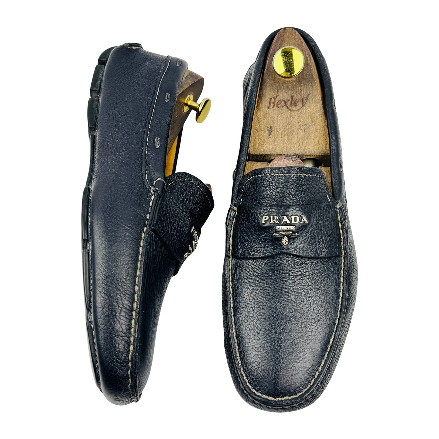 Prada Men's Grained Leather Metal Logo Driving Loafers (Size 42)
