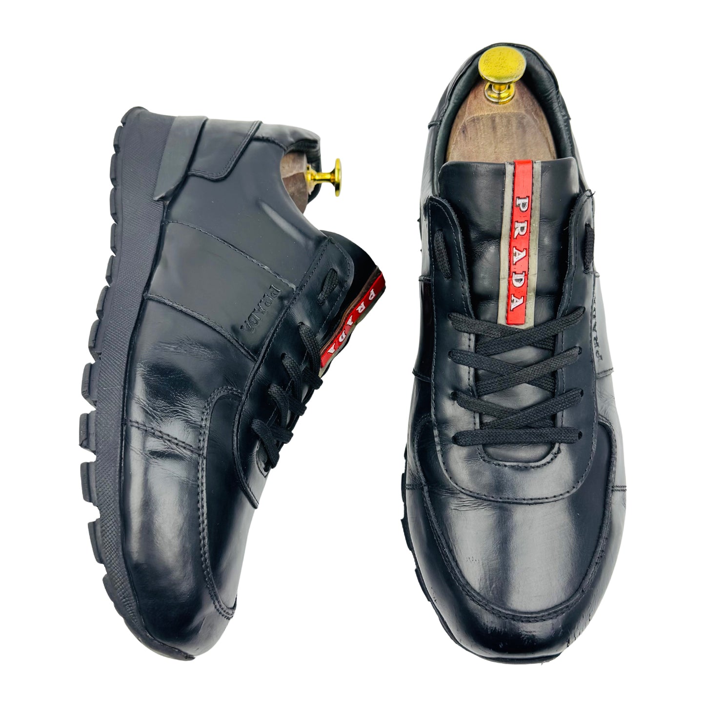 Prada Men's Match Race Black Leather Sneakers (Size 42)