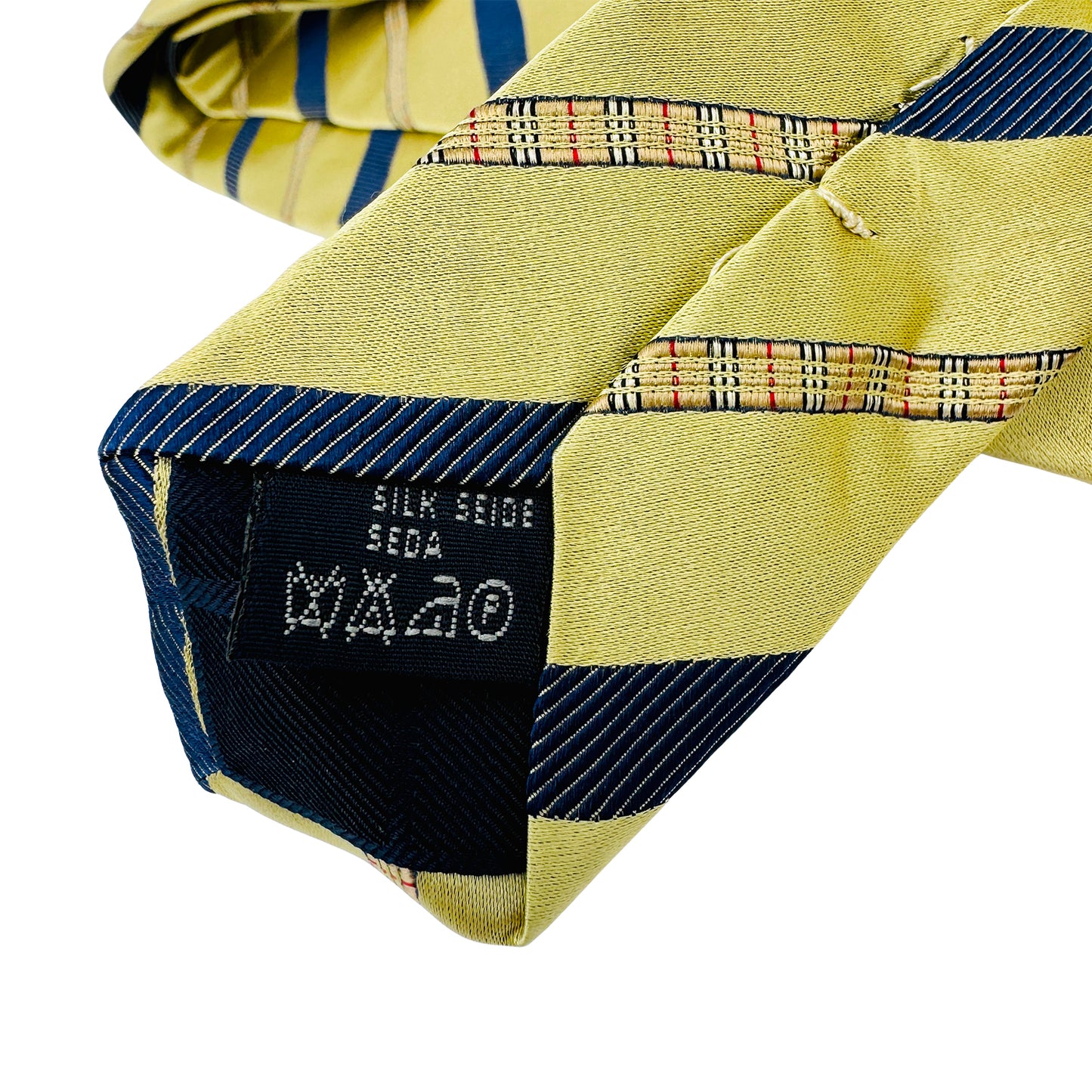 Burberry Golden Yellow 'Navy Blue & Beige Diagonal Stripes' Silk Tie