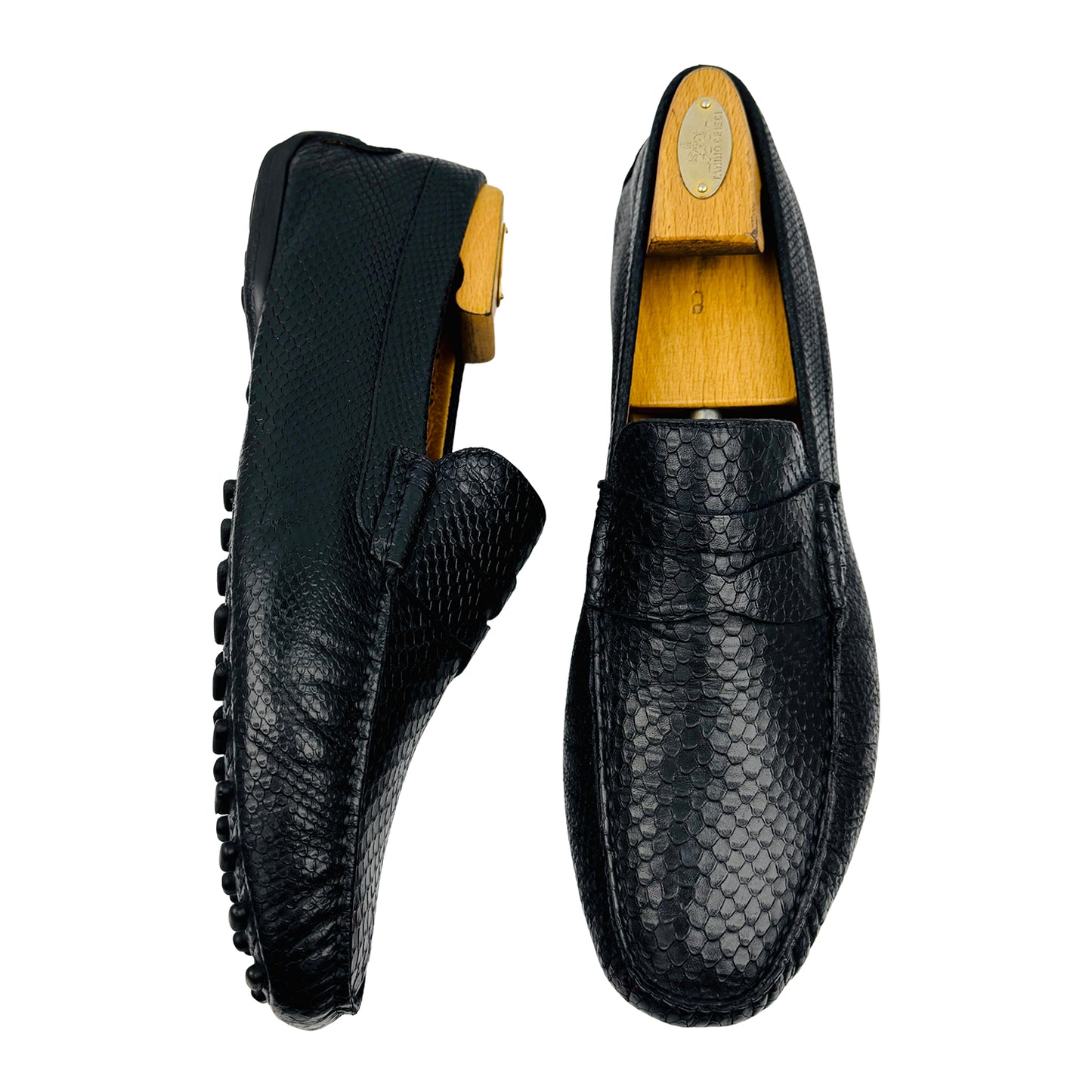 Santoni Python Snakeskin Leather Driving Loafers (Size 44.5)