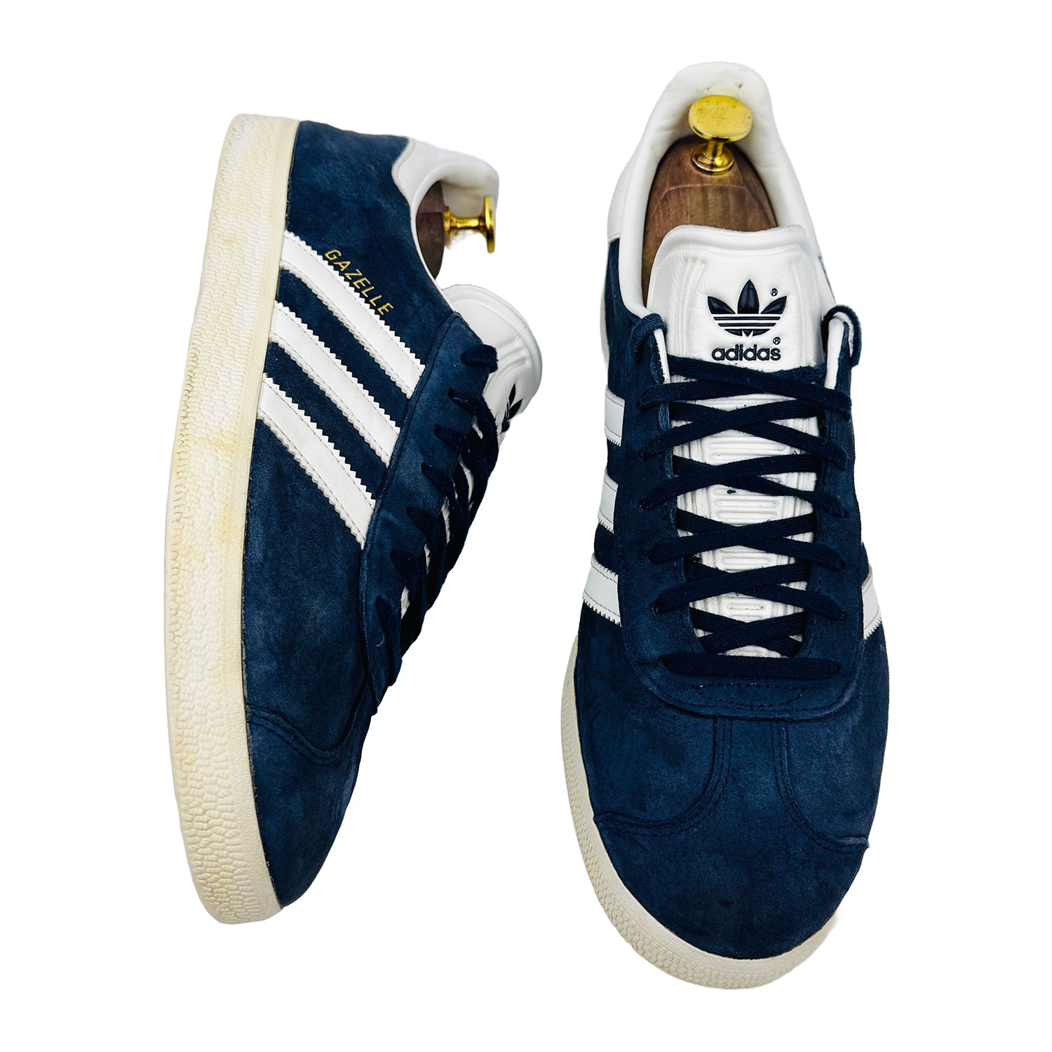 One Front One Cross image of Adidas Gazelle Navy White Sneakers (Size 43.5) - BB5478