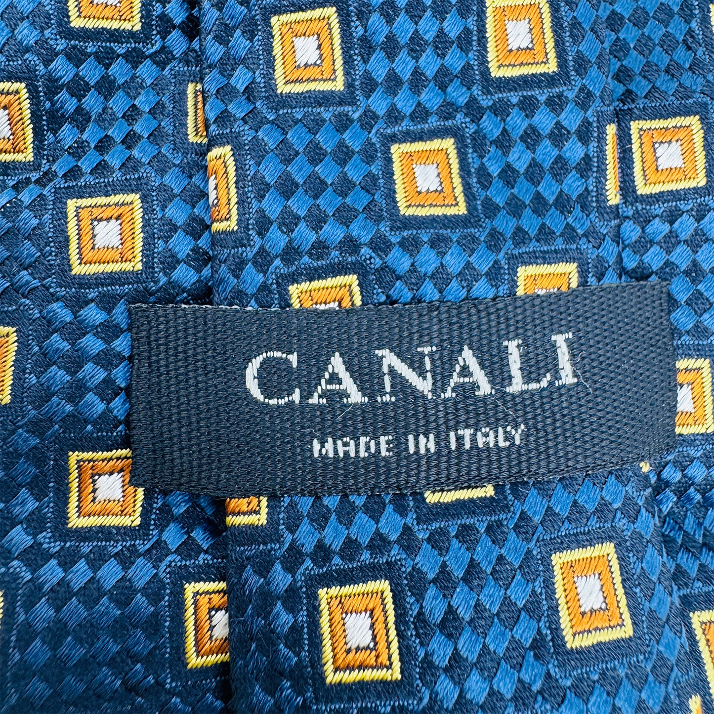 Canali Navy Blue 'Geometric Square Pattern' Tie (Size Regular)