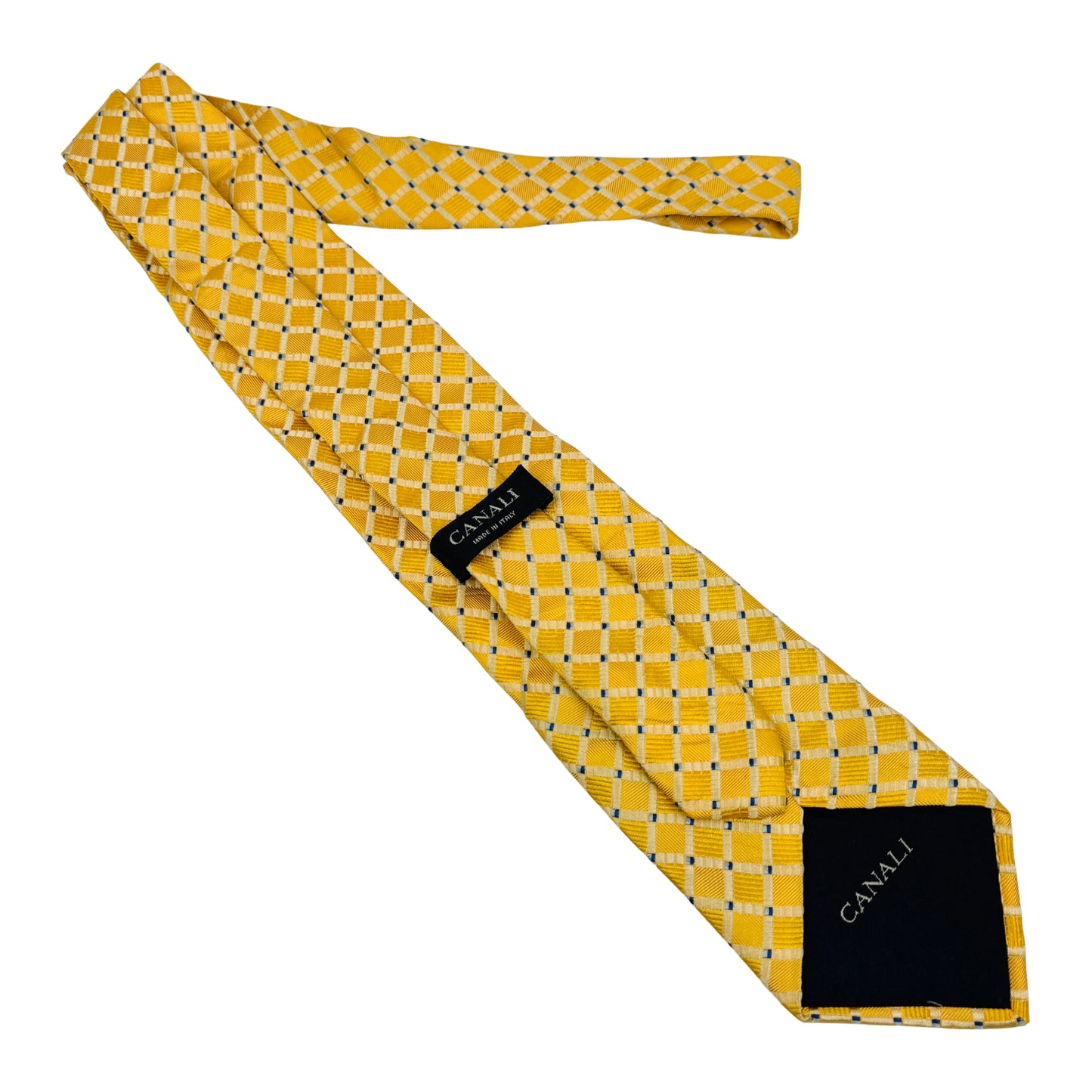 Canali Yellow 'Check Pattern' Silk Tie (Size Regular)