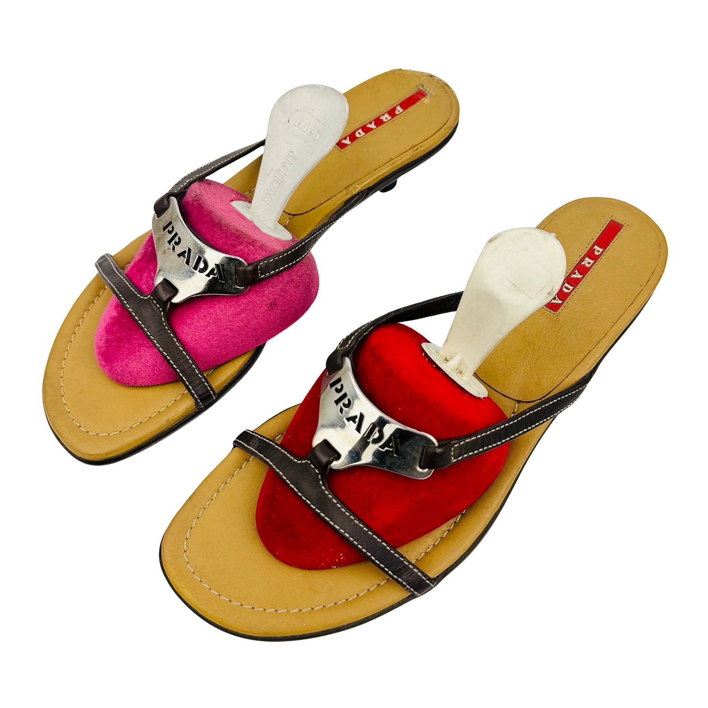 Prada Logo Strap Kitten Heel Sandals (Size 36)