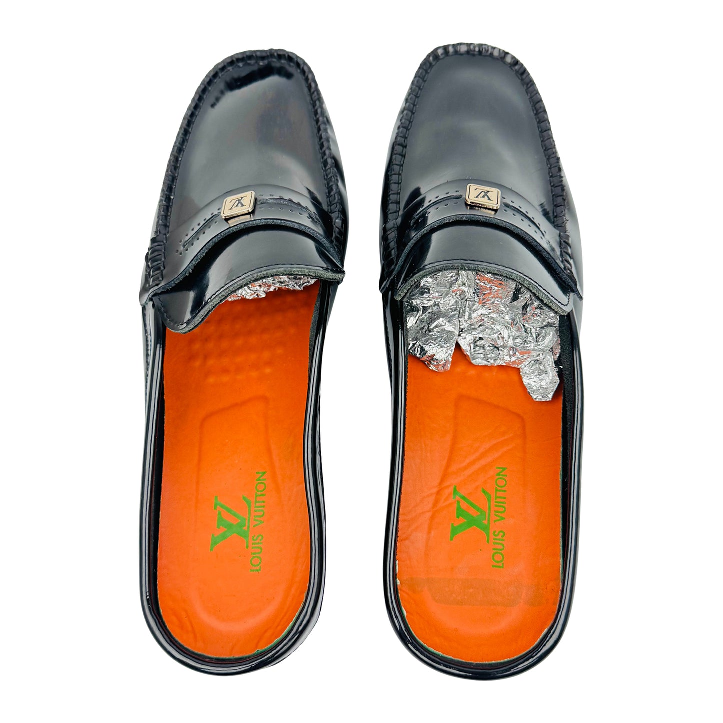 Louis Vuitton Men's Black Patent Leather Mules (Size 44)