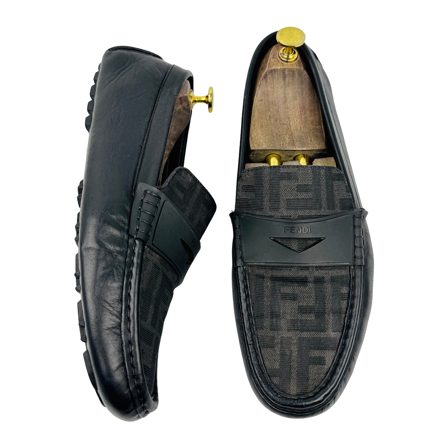 Fendi Men's FF Logo Black Leather Loafers (Size 42.5)