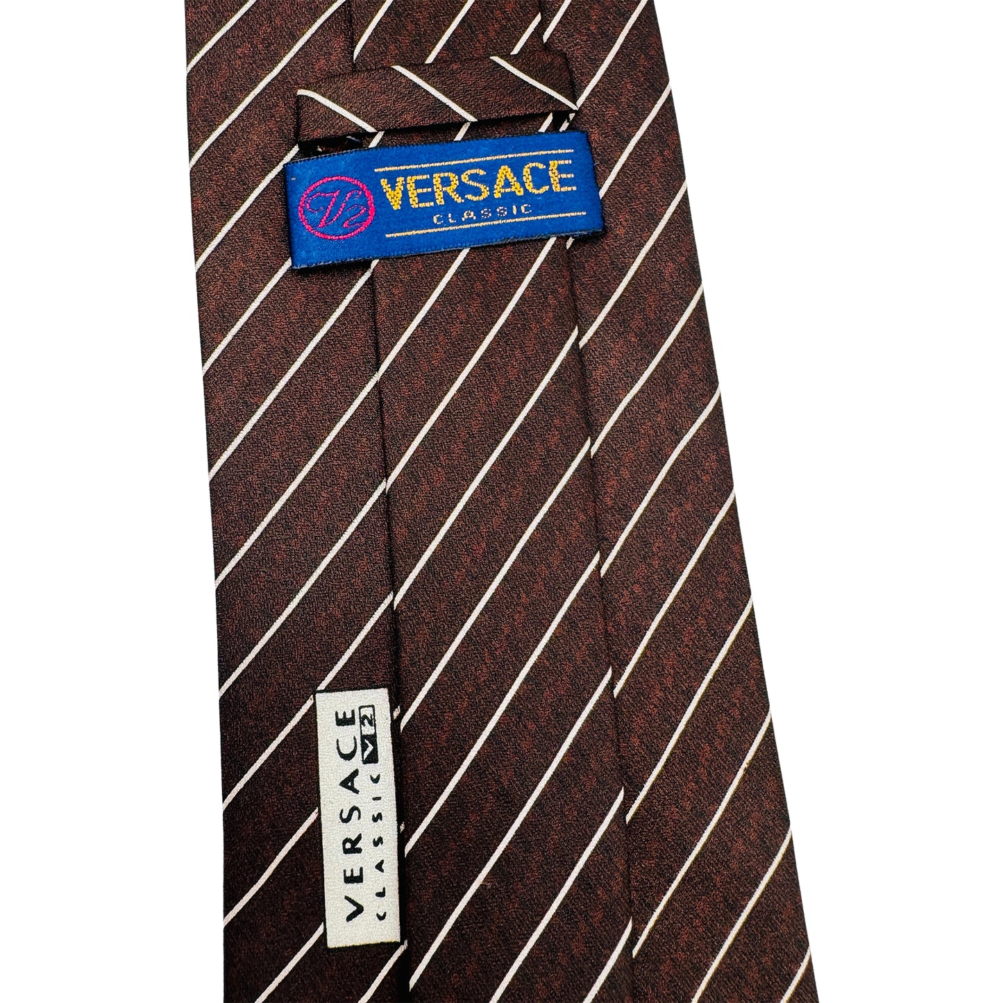 Versace Dark Brown 'Diagonal Pinstripes' Tie (Size Regular)