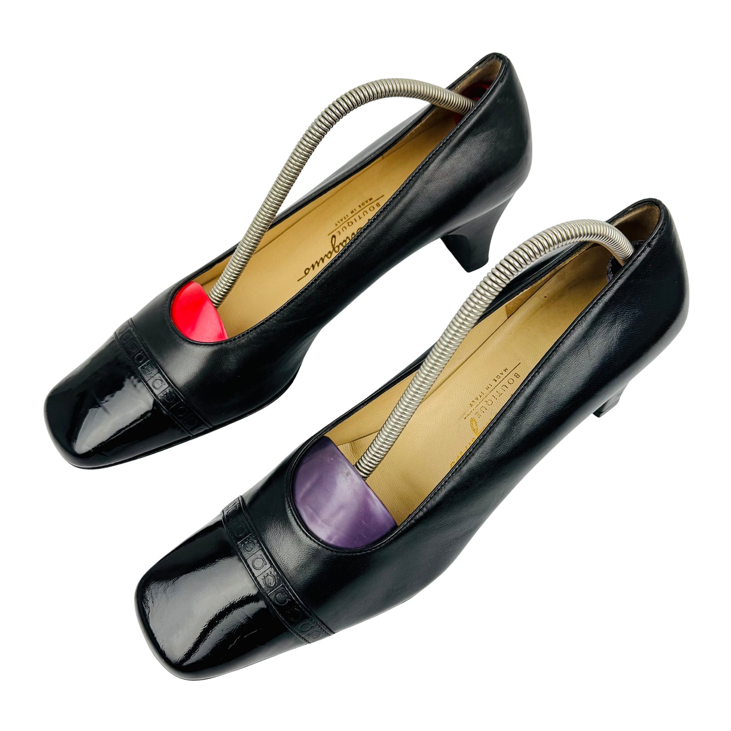 Salvatore Ferragamo Black Patent Leather Pumps (Size 38)