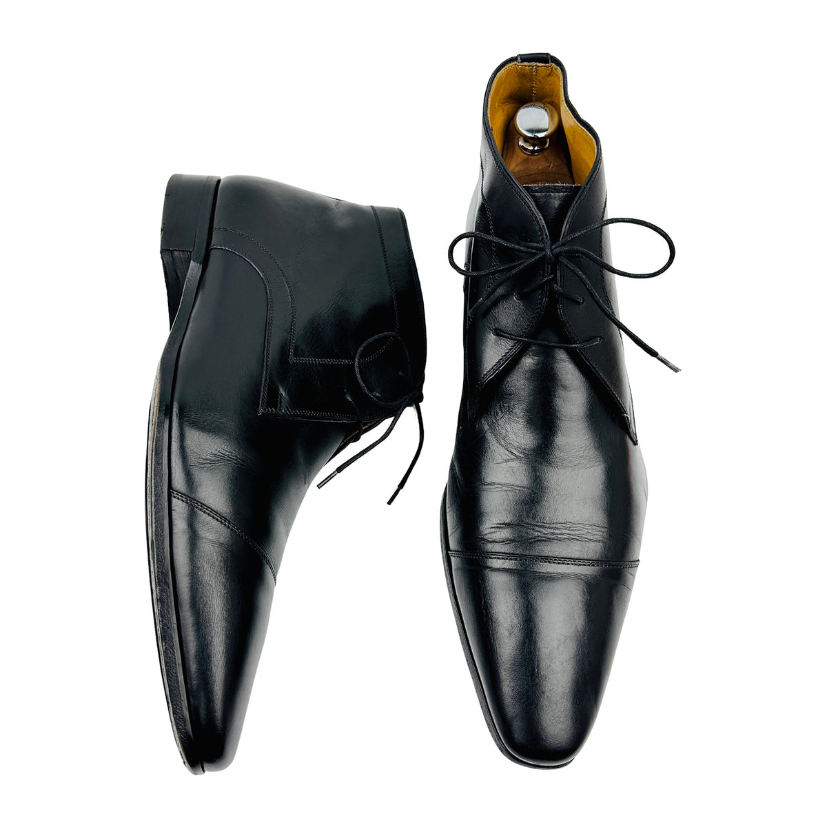Magnanni Black Leather Cap Toe Chukka Boots (Size 44)