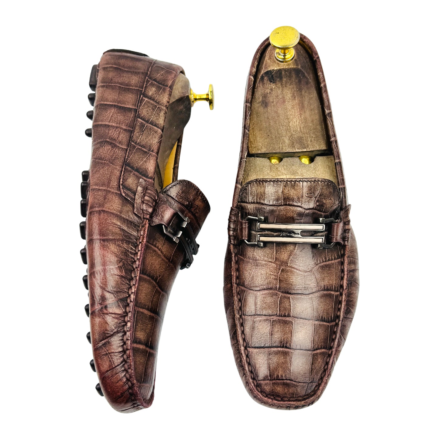 Santoni Crocodile Embossed Leather Driving Loafers (Size 41/41.5)