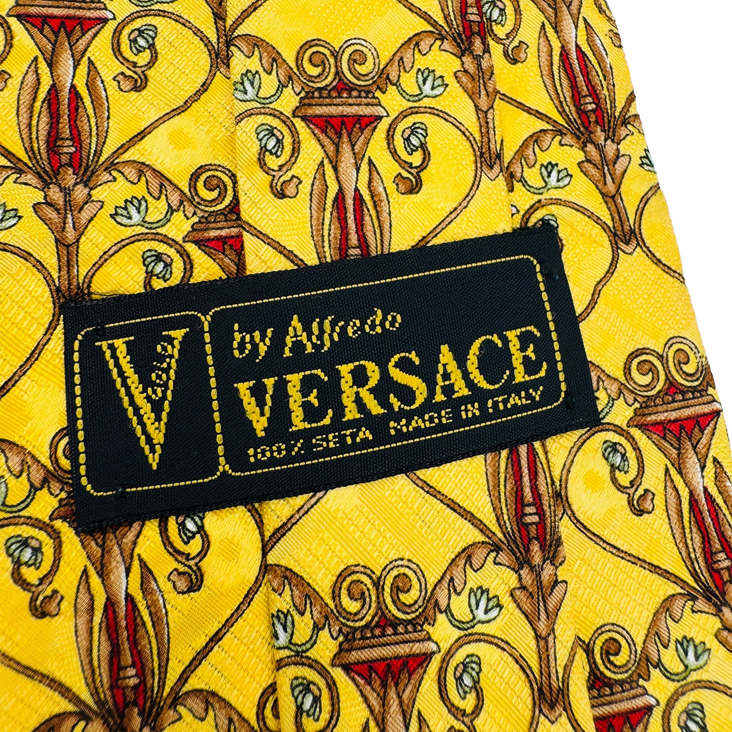Versace Yellow 'Baroque Scroll Pattern' Silk Tie (Size Regular)